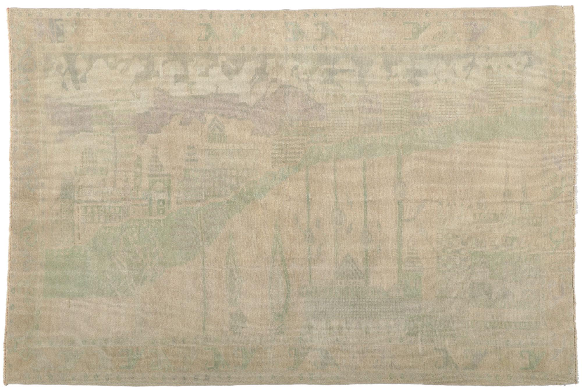 Türkischer Oushak-Landschaft-Bilder-Kriegeteppich mit Amish Shaker-Stil, Vintage im Angebot 4