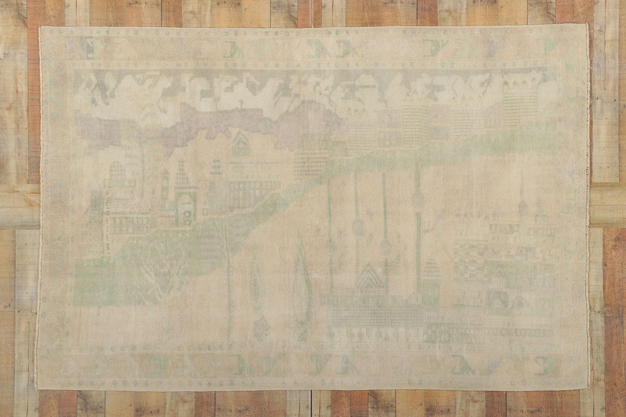 Türkischer Oushak-Landschaft-Bilder-Kriegeteppich mit Amish Shaker-Stil, Vintage (20. Jahrhundert) im Angebot