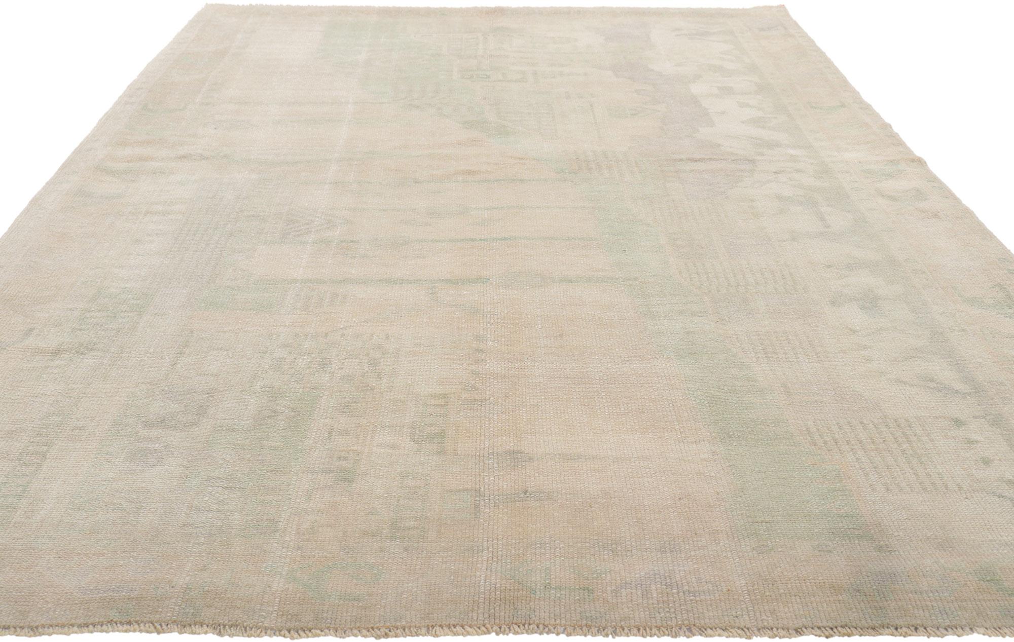 Türkischer Oushak-Landschaft-Bilder-Kriegeteppich mit Amish Shaker-Stil, Vintage im Angebot 3