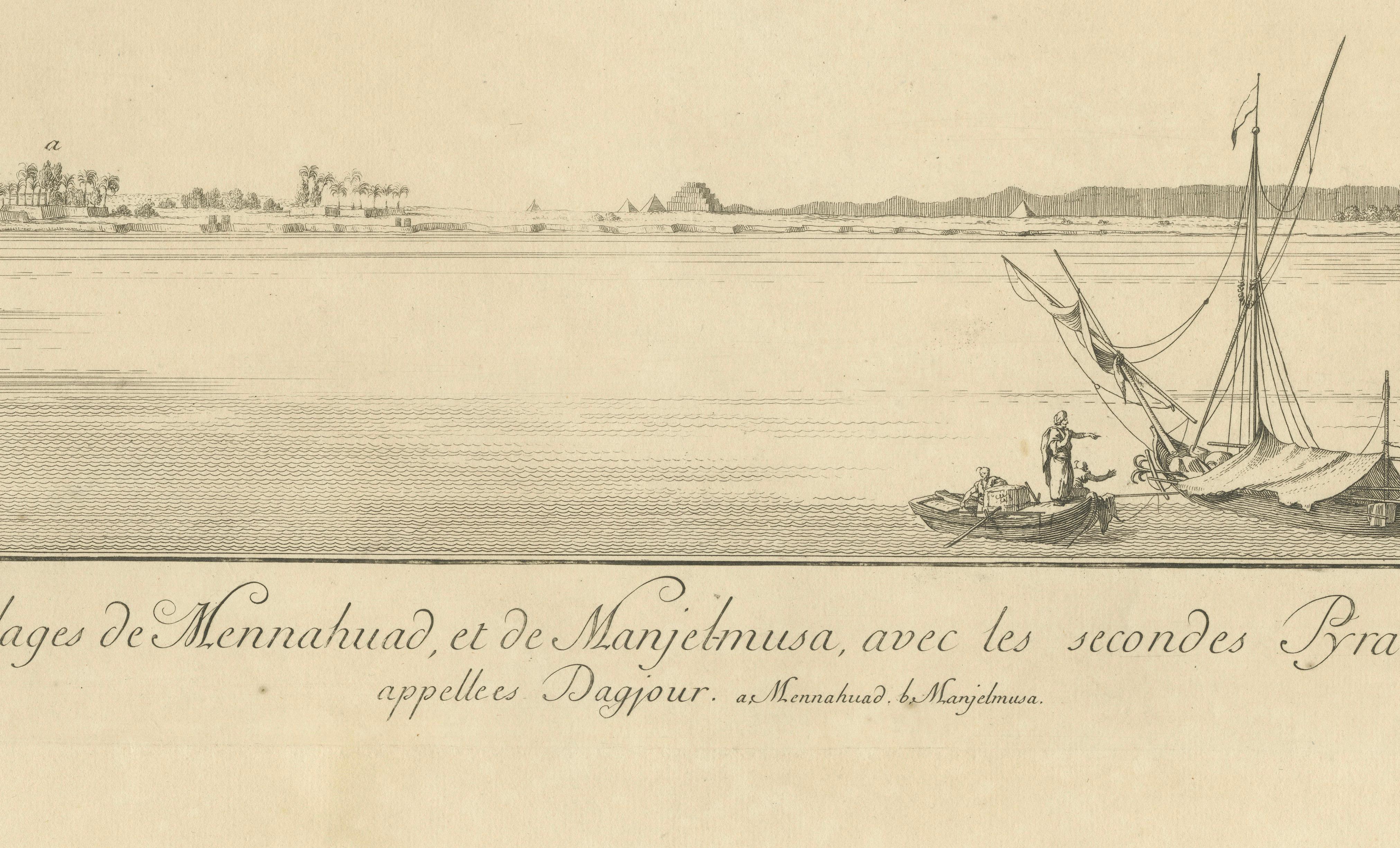 Villages of Mennahud & Manjelmusa with Pyramids, Copper Engraving - Norden, 1755