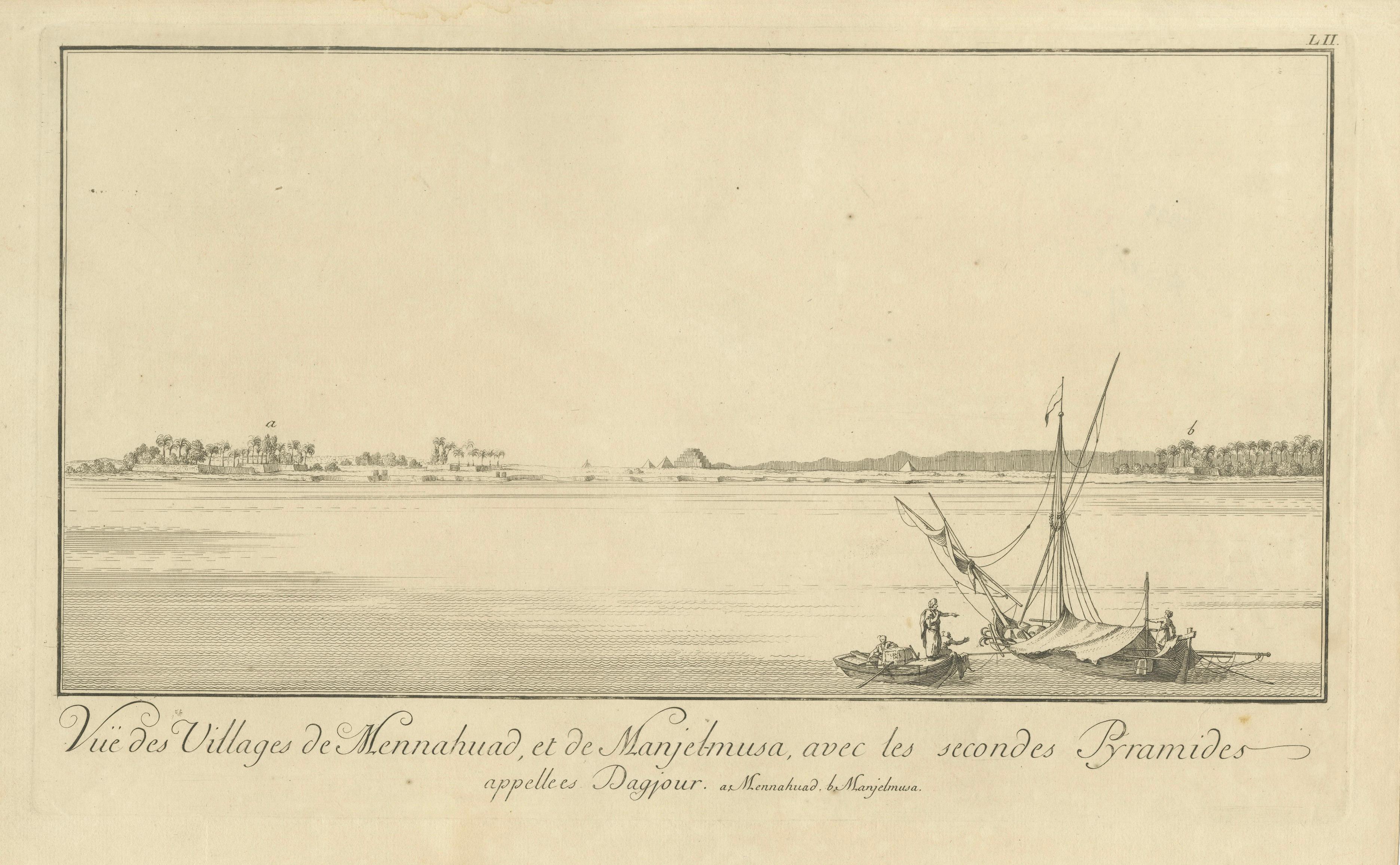 Villages of Mennahud & Manjelmusa with Pyramids, Copper Engraving - Norden, 1755