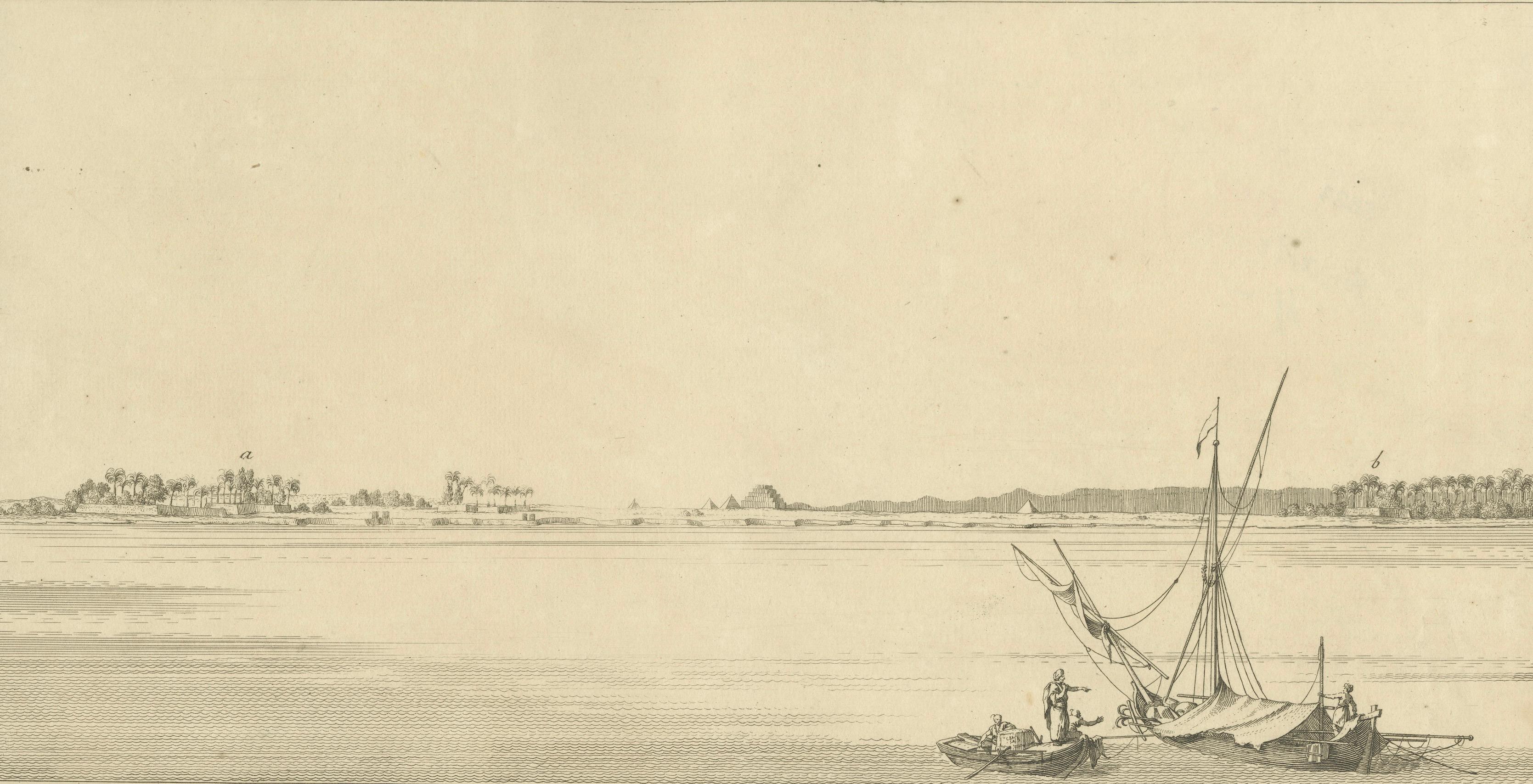 Villages of Mennahud & Manjelmusa with Pyramids, Copper Engraving - Norden, 1755