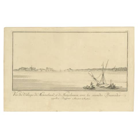 Villages of Mennahud & Manjelmusa with Pyramids, Copper Engraving - Norden, 1755