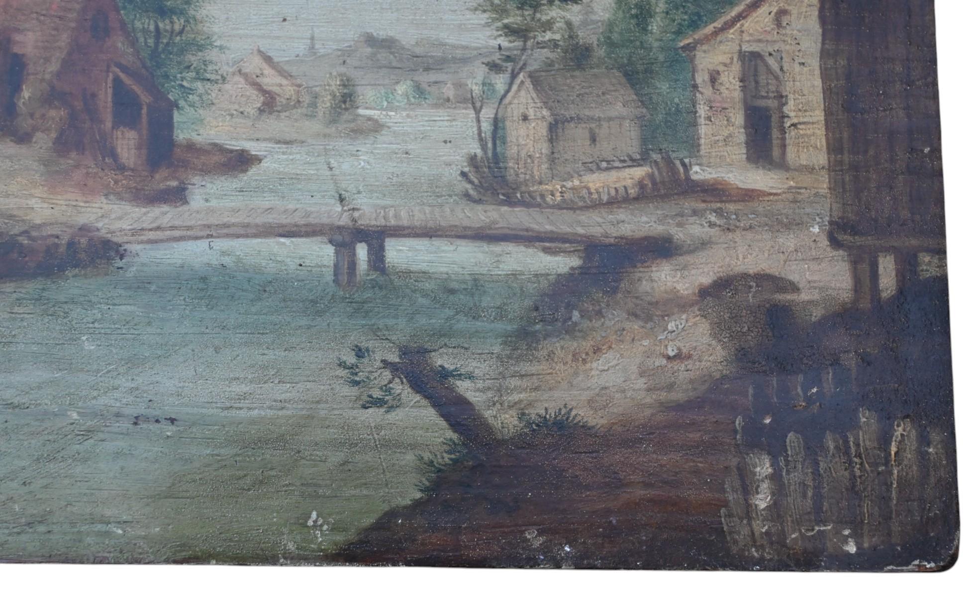 Dorfszene, 18. Jahrhundert Ölgemälde auf Tafel (Louis XVI.) im Angebot