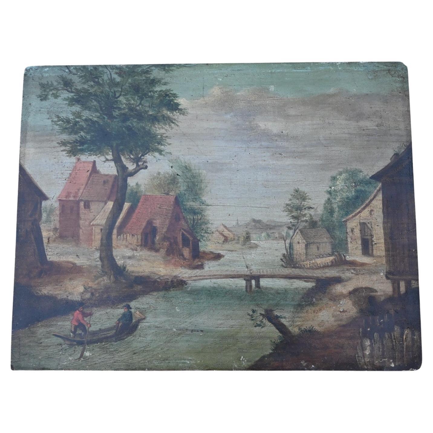 Villagescene, 18th Century Oil Painting On Panel