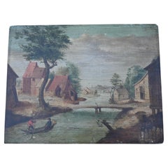 Villagescene, 18th Century Oil Painting On Panel