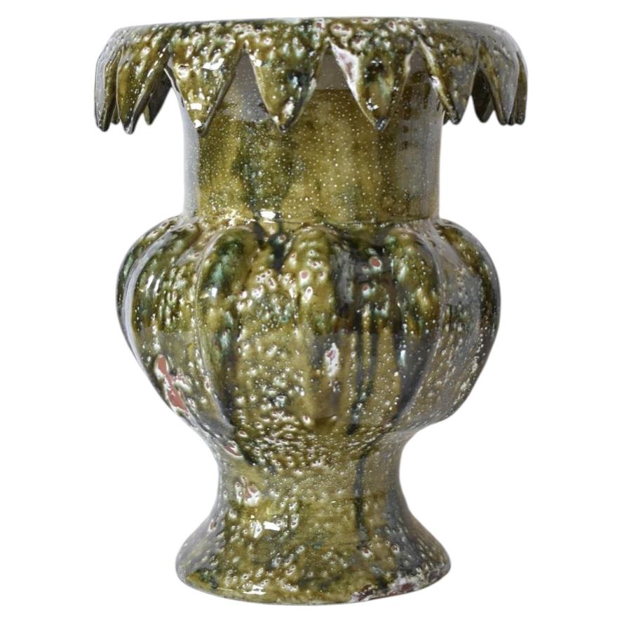 "Villandry" 45cm green honey ceramic vase, Barracuda edition. For Sale