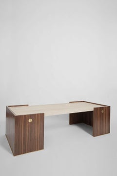 Mesa de centro "Villandry" de nogal y travertino, Edición Barracuda.