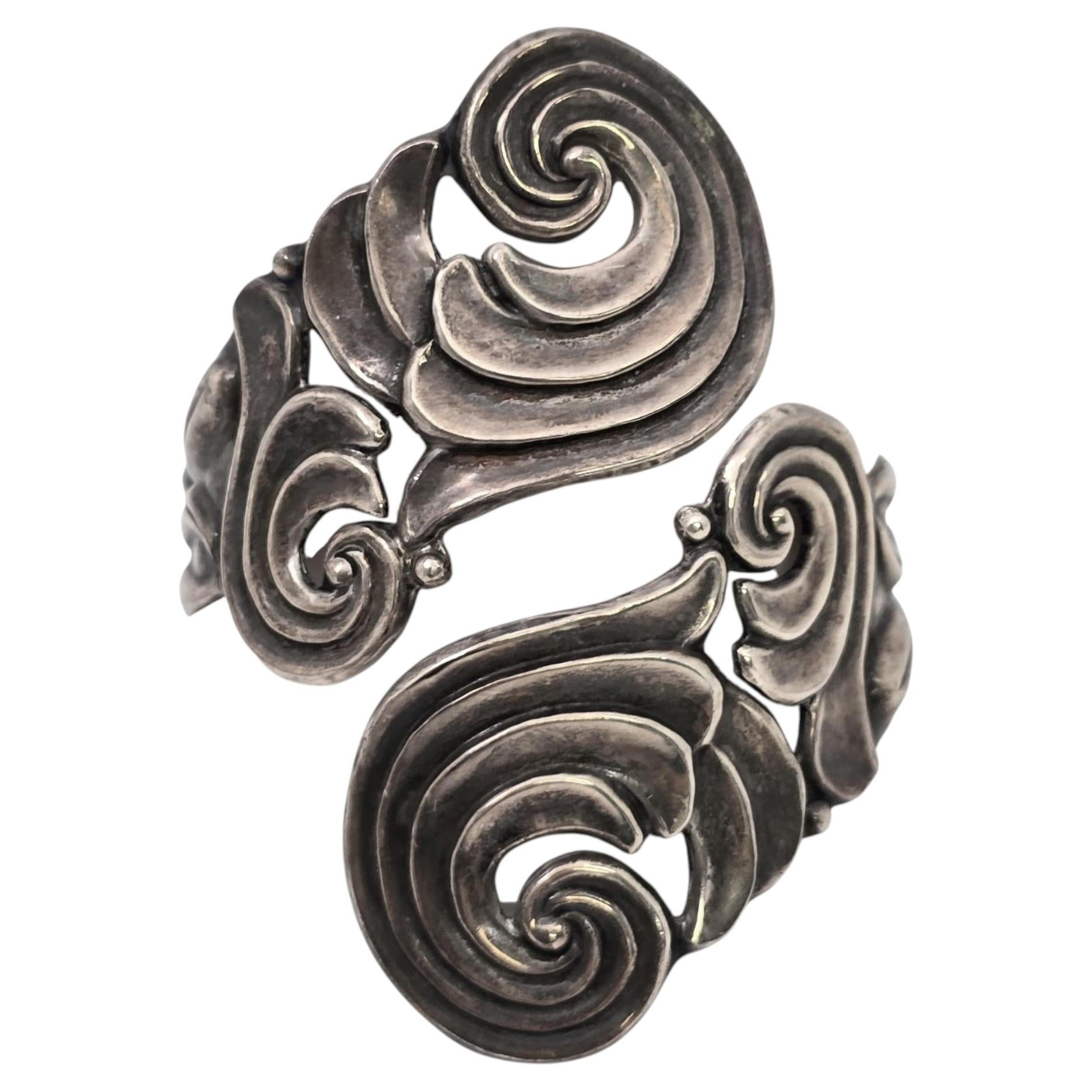 Villasana Taxco Mexico Sterling Silber Wirbel Scharnier Clamper Armband #25173