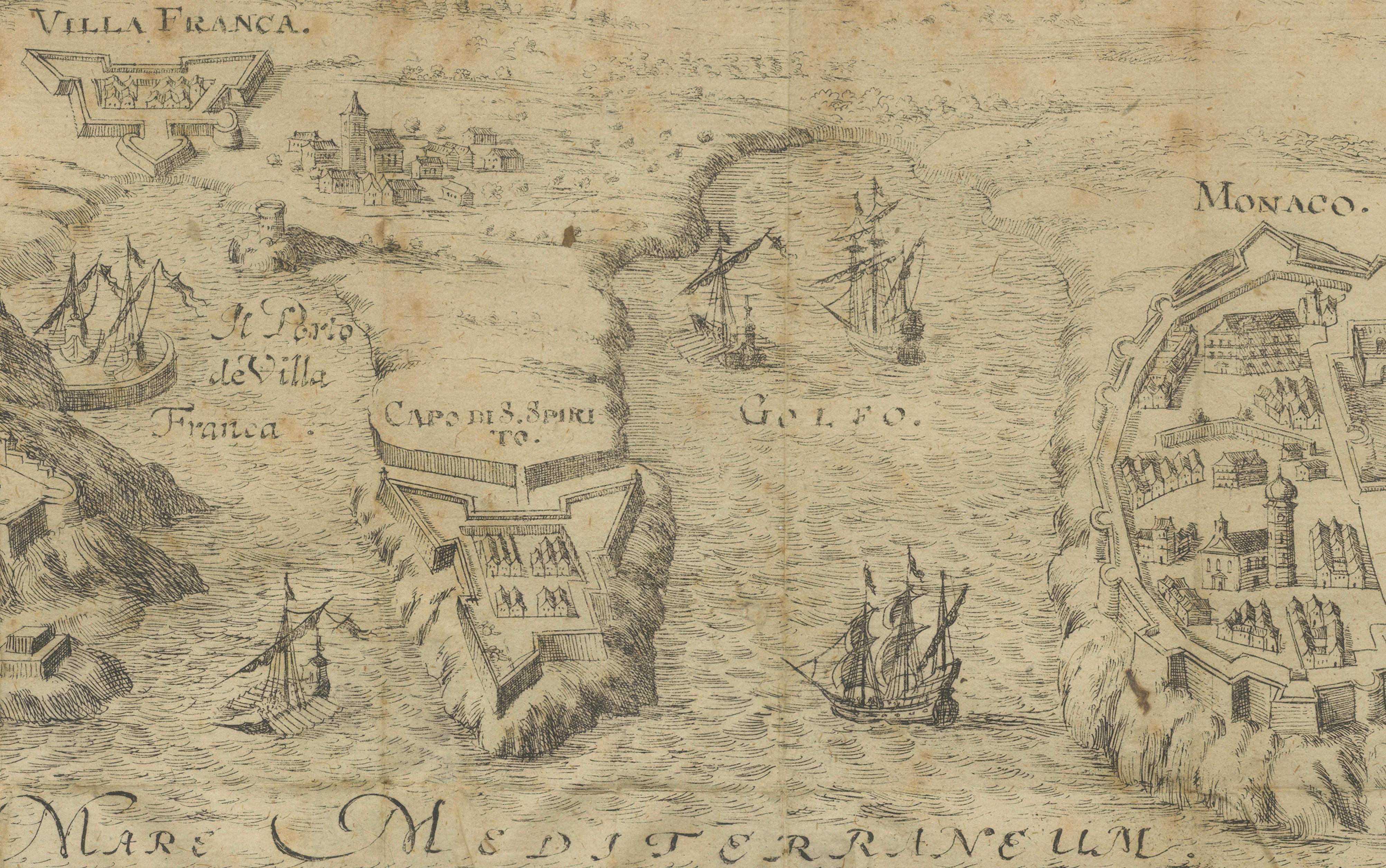 Villefranche, Nice & Monaco Coast – Rare German Copper Engraving c.1692