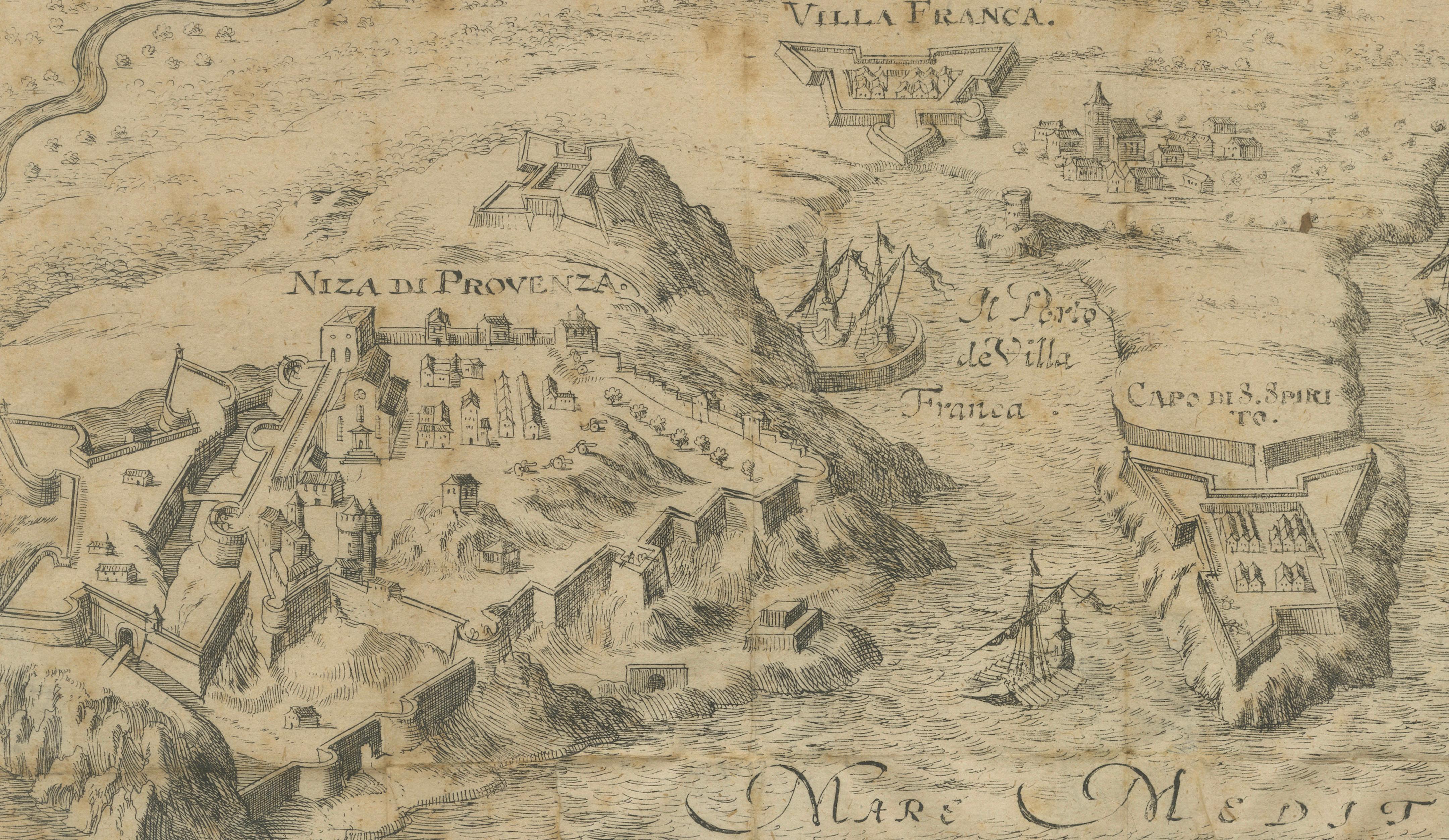 Villefranche, Nice & Monaco Coast – Rare German Copper Engraving c.1692