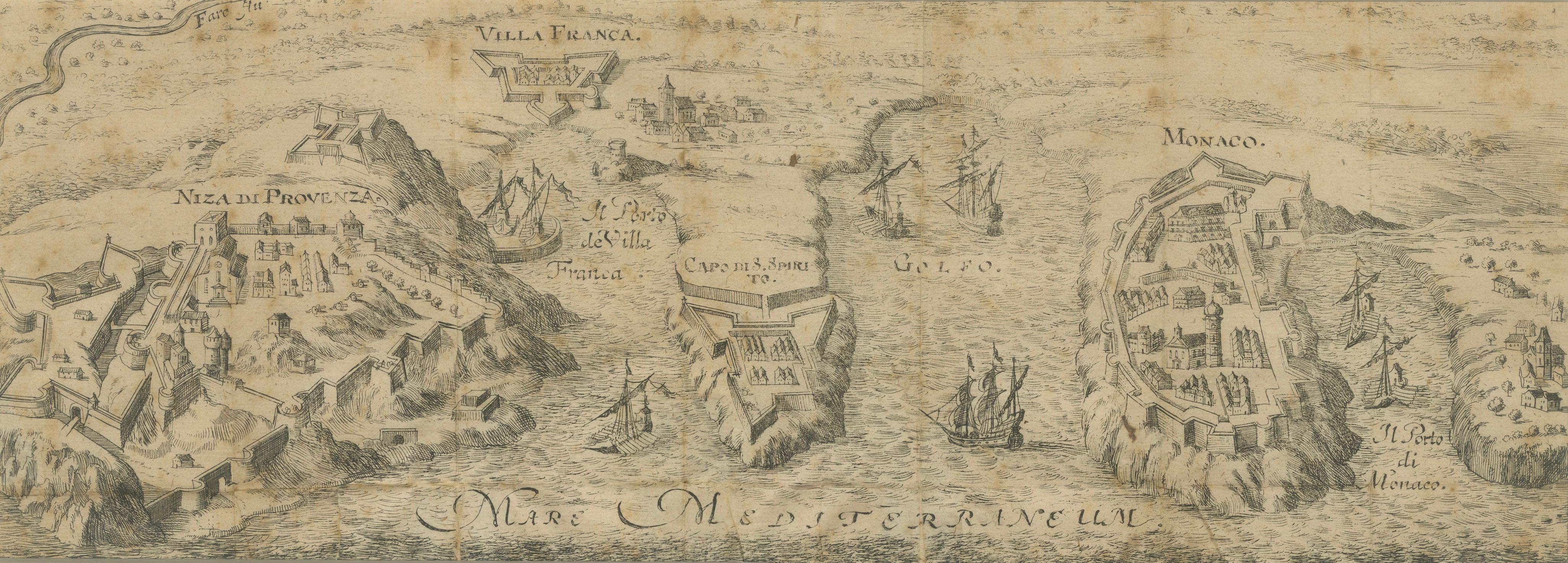 Villefranche, Nice & Monaco Coast – Rare German Copper Engraving c.1692