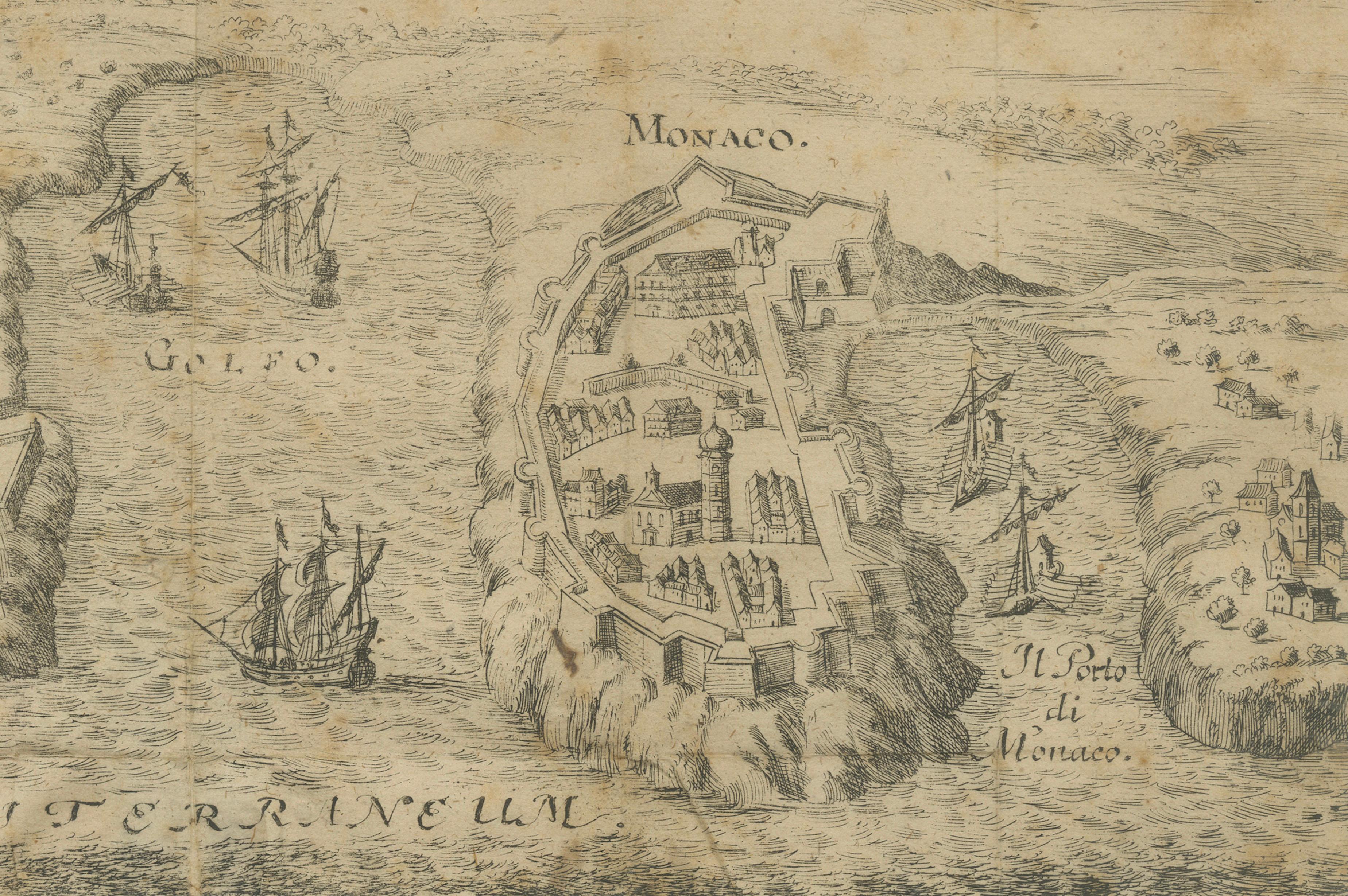Villefranche, Nice & Monaco Coast – Rare German Copper Engraving c.1692