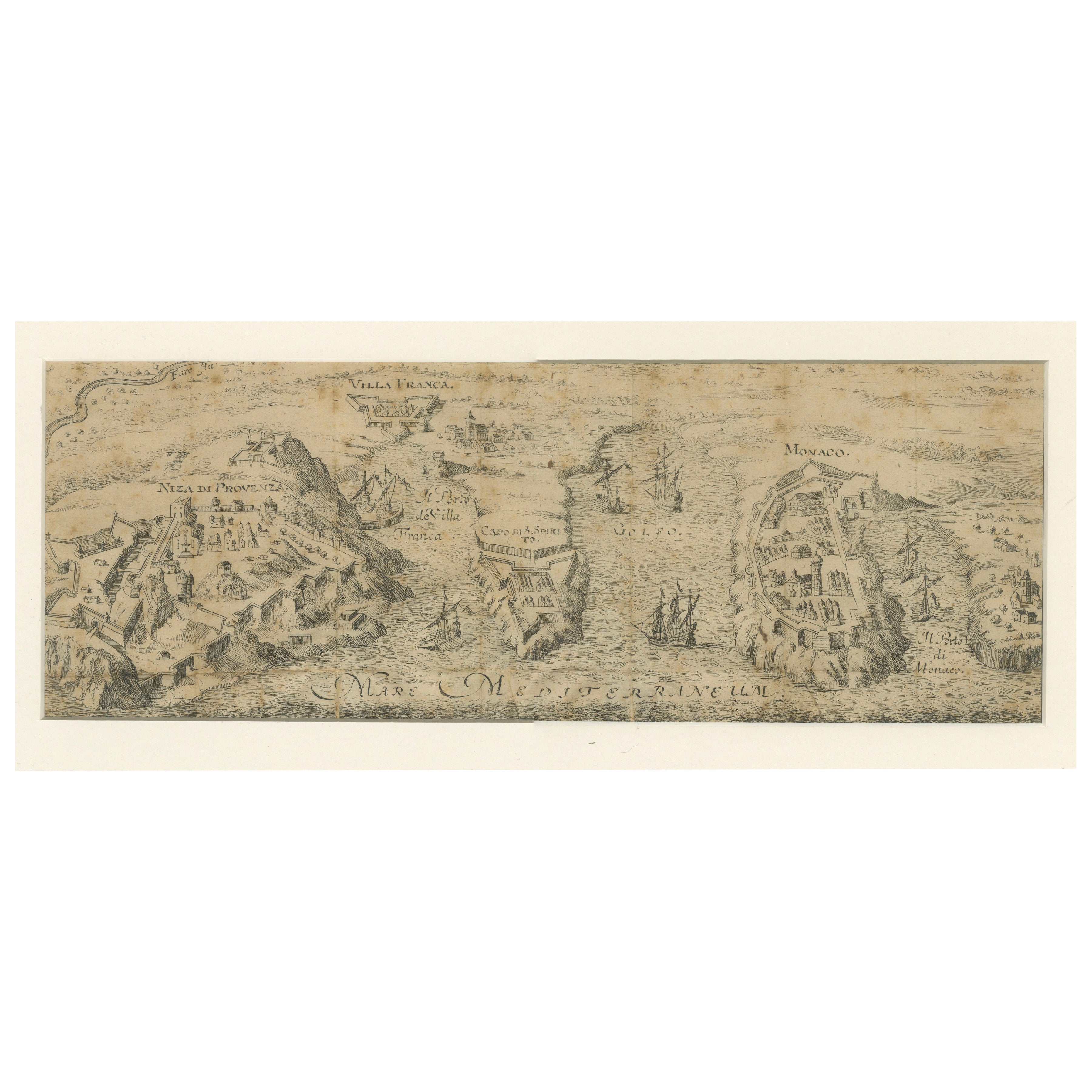 Villefranche, Nizza 
Monaco Küste - Seltener deutscher Kupferstich um 1692 im Angebot