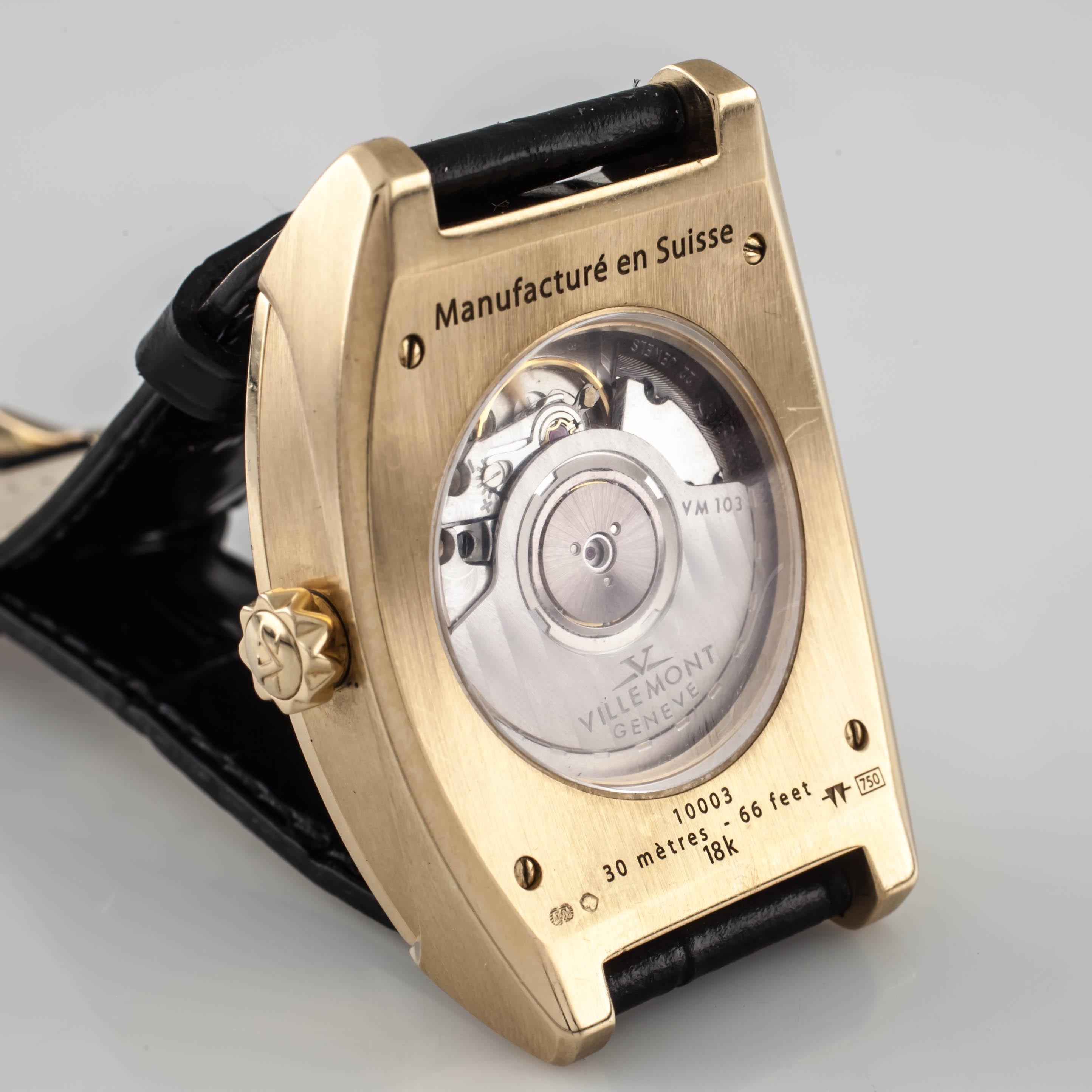 Men's Villemont Aston T Big Date 18 Karat Yellow Gold Automatic Watch Serial #10003 For Sale
