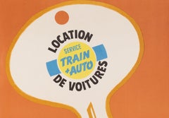 Villemot, Original Vintage Poster, French Railway, Car Rental, Train, Key, 1971