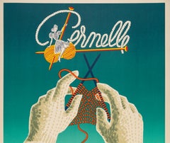 Villemot, Original Vintage Poster, Pernelle Wool, Knitting, Fashion, Witch, 1950