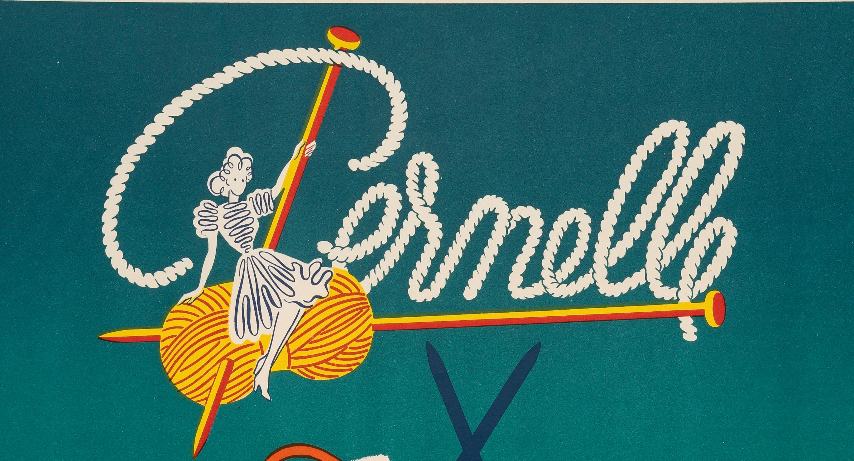 Villemot, Original-Vintage-Poster, Pernelle-Wolle, Messen, Mode, Witch, 1950 (Französisch) im Angebot