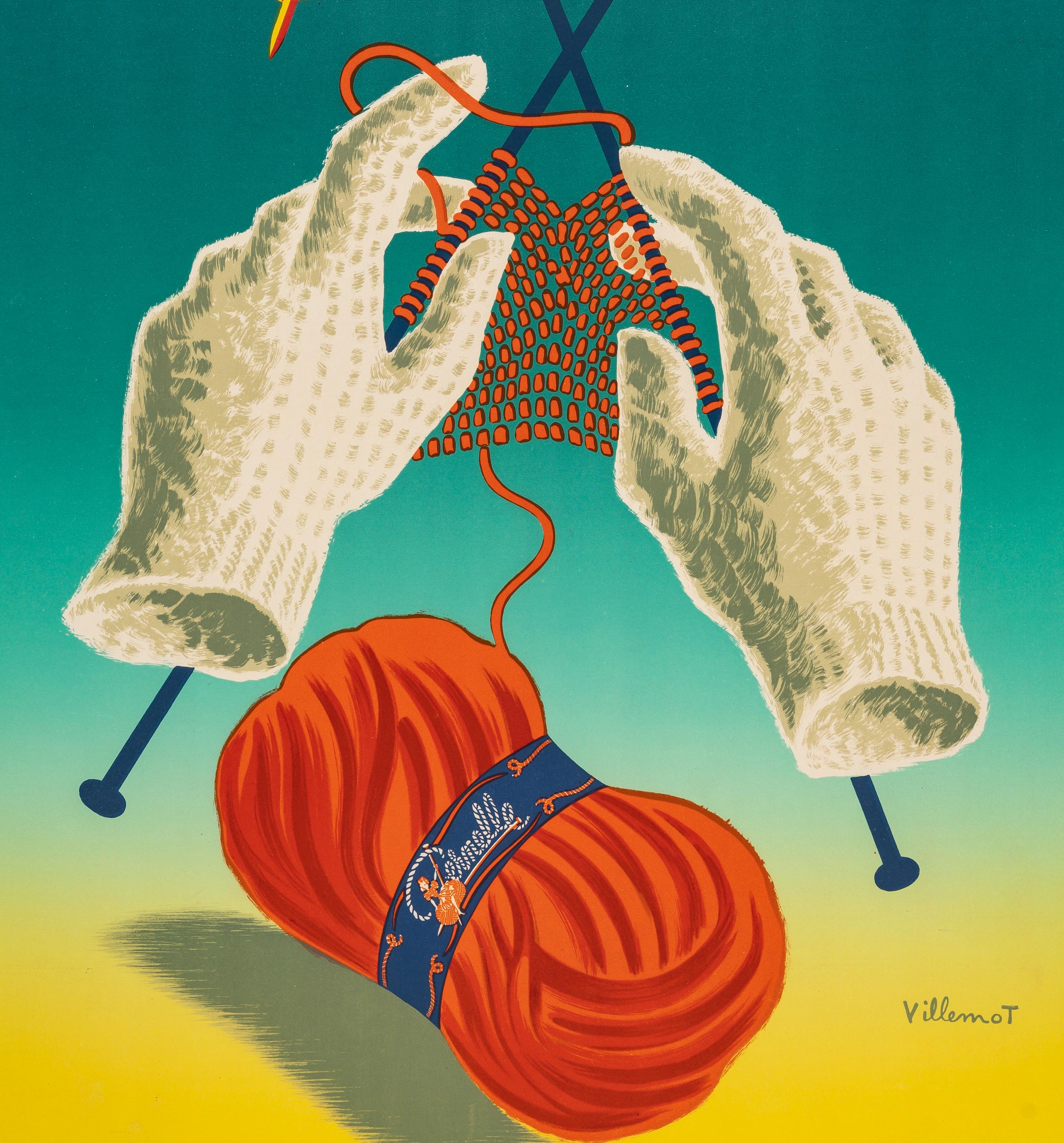 Villemot, Original-Vintage-Poster, Pernelle-Wolle, Messen, Mode, Witch, 1950 im Zustand „Gut“ im Angebot in SAINT-OUEN-SUR-SEINE, FR