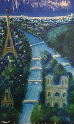 Villemot Paris at Night 'Air France' Original Vintage Poster