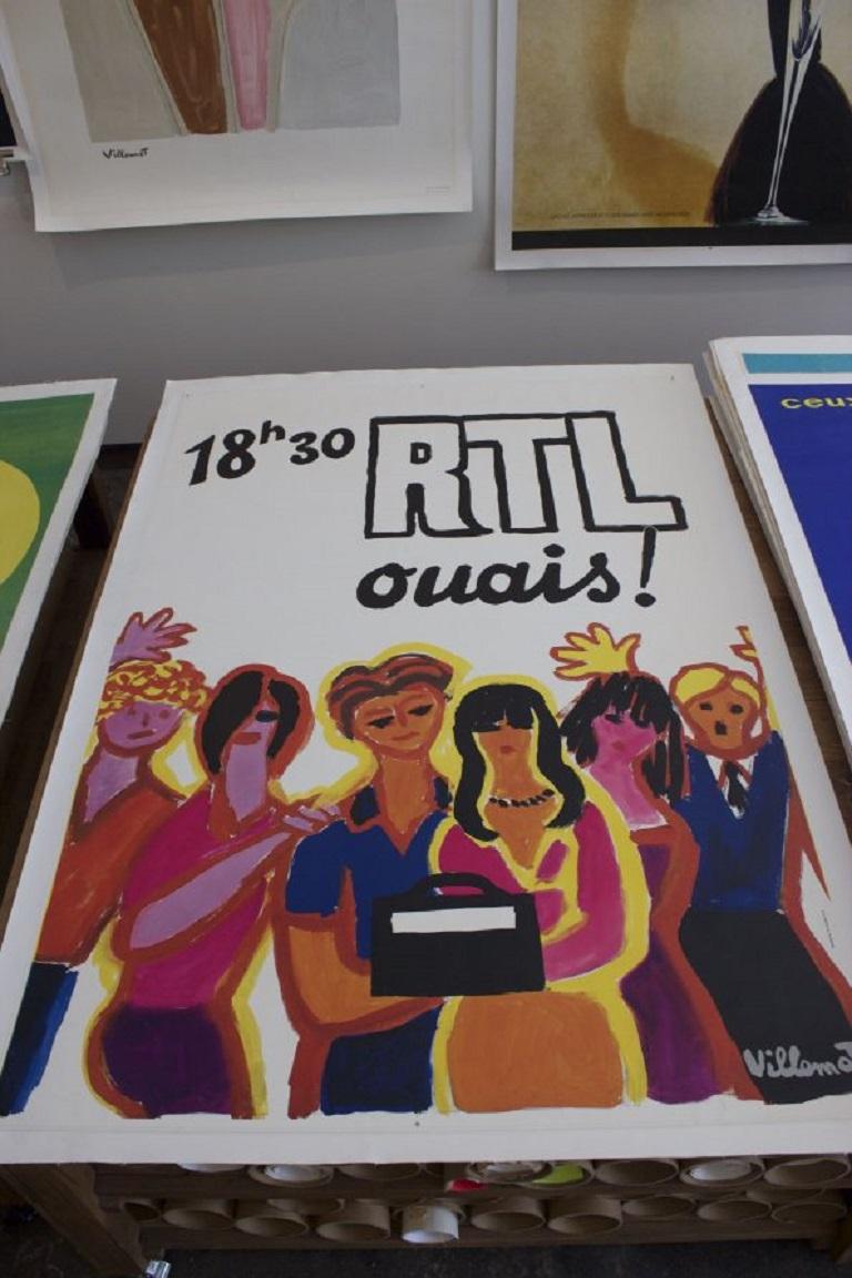 20ième siècle Affiche rétro originale de la station de radio RTL Villemot en vente