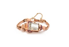 Villereuse Ladies Rose Gold Diamond Ruby Vintage manual Wristwatch