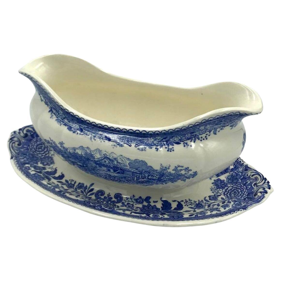 Villeroy and Boch Blue Burgenland Gravy Boat Vintage Gravy Bowl, Germany For Sale