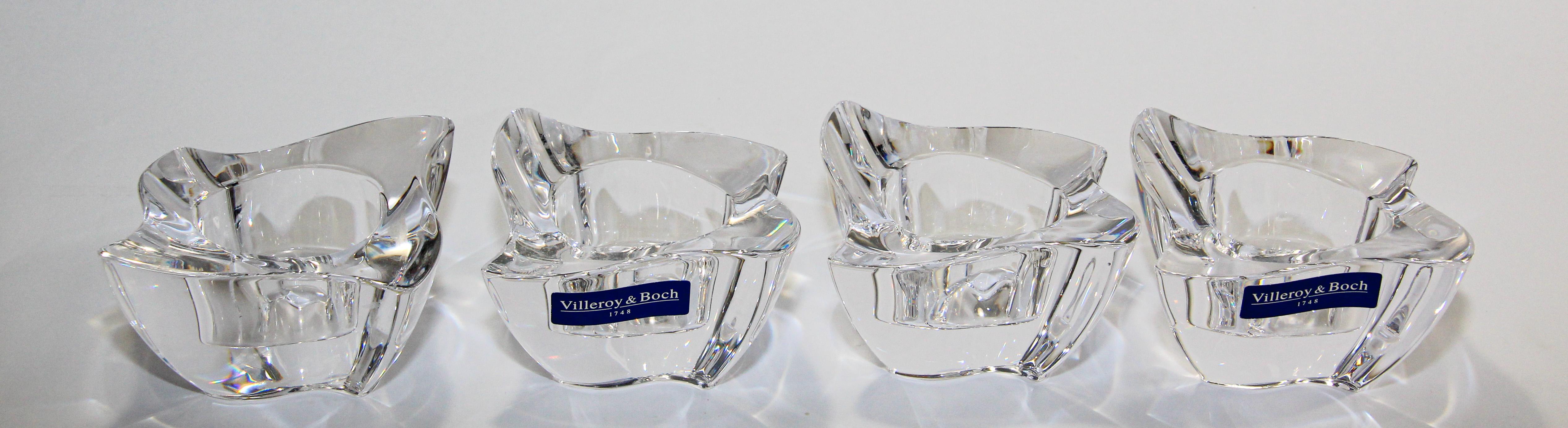 Villeroy and Boch Made in Germany New Wave Crystal Votive candle holders.
This is a gorgeous contemporary votive candle holder by Villeroy & Boch. New Wave pattern. 
Signed etched Villeroy and Boch and with the sticker.
Description: Clear,