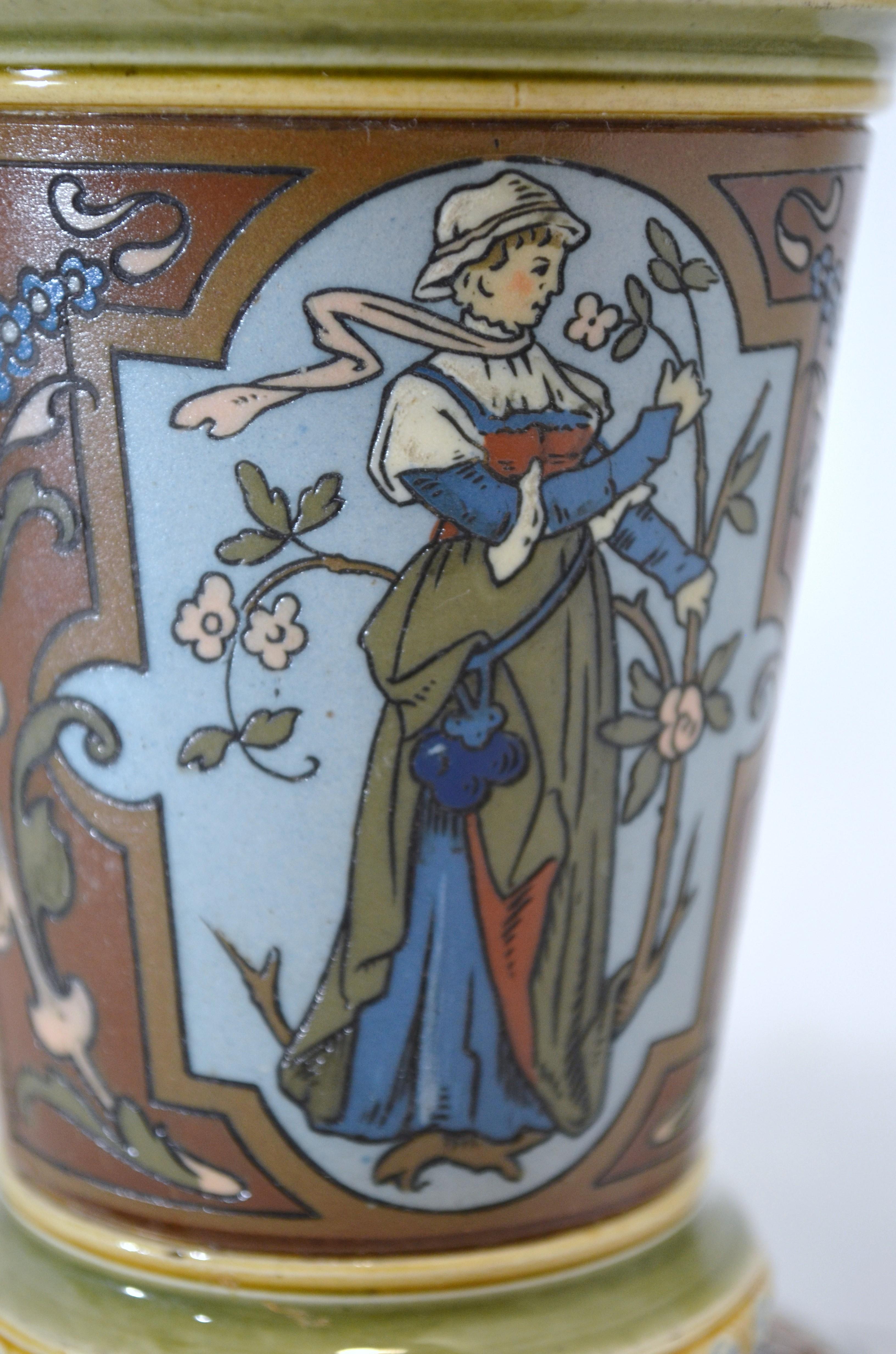 Late 19th Century Villeroy and Boch Mettlach 1890 1900 Mosaic Ceramic Vase Decorated with Women For Sale