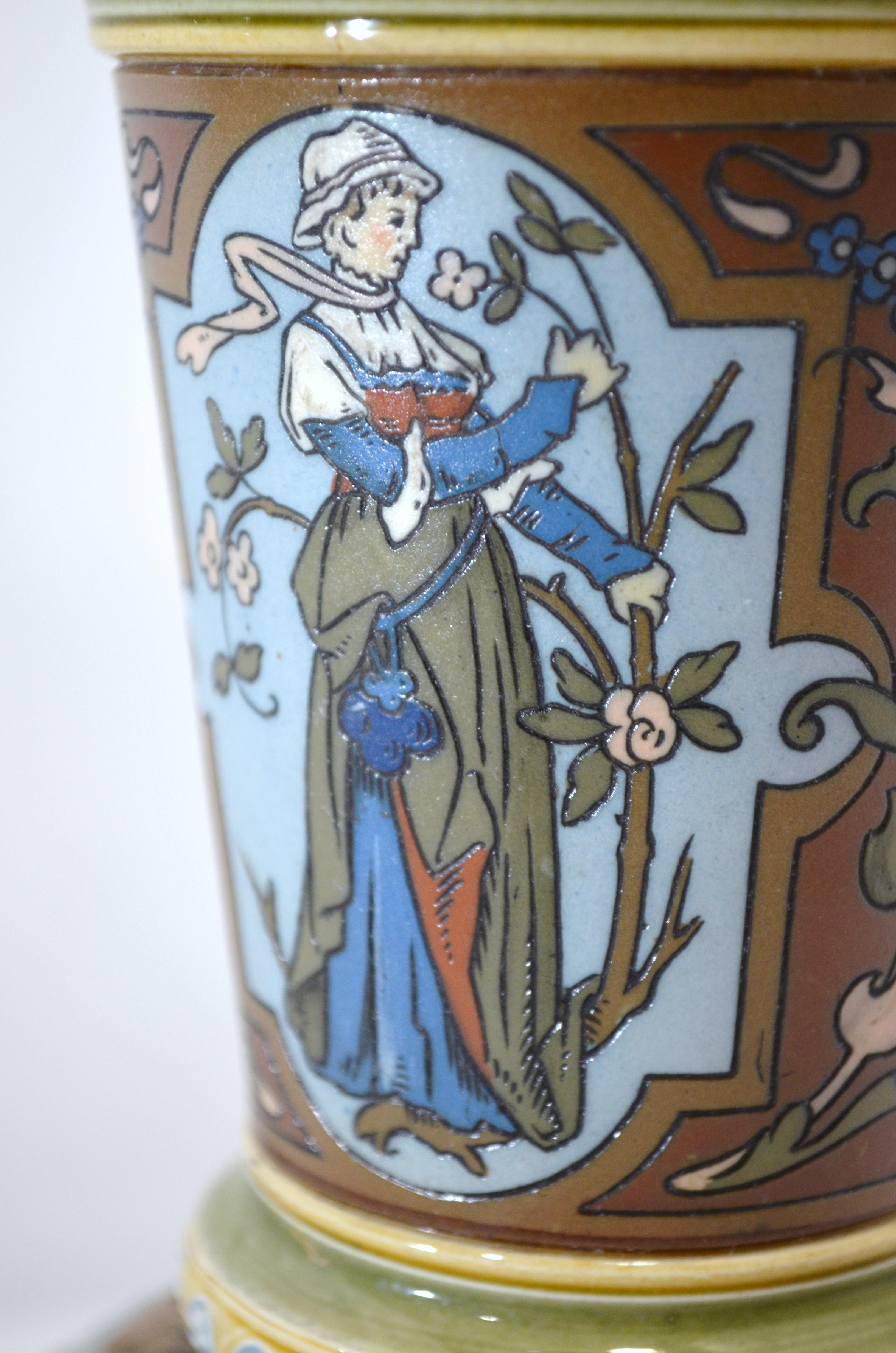 Villeroy and Boch Mettlach 1890 1900 Mosaic Ceramic Vase Decorated with Women For Sale 1