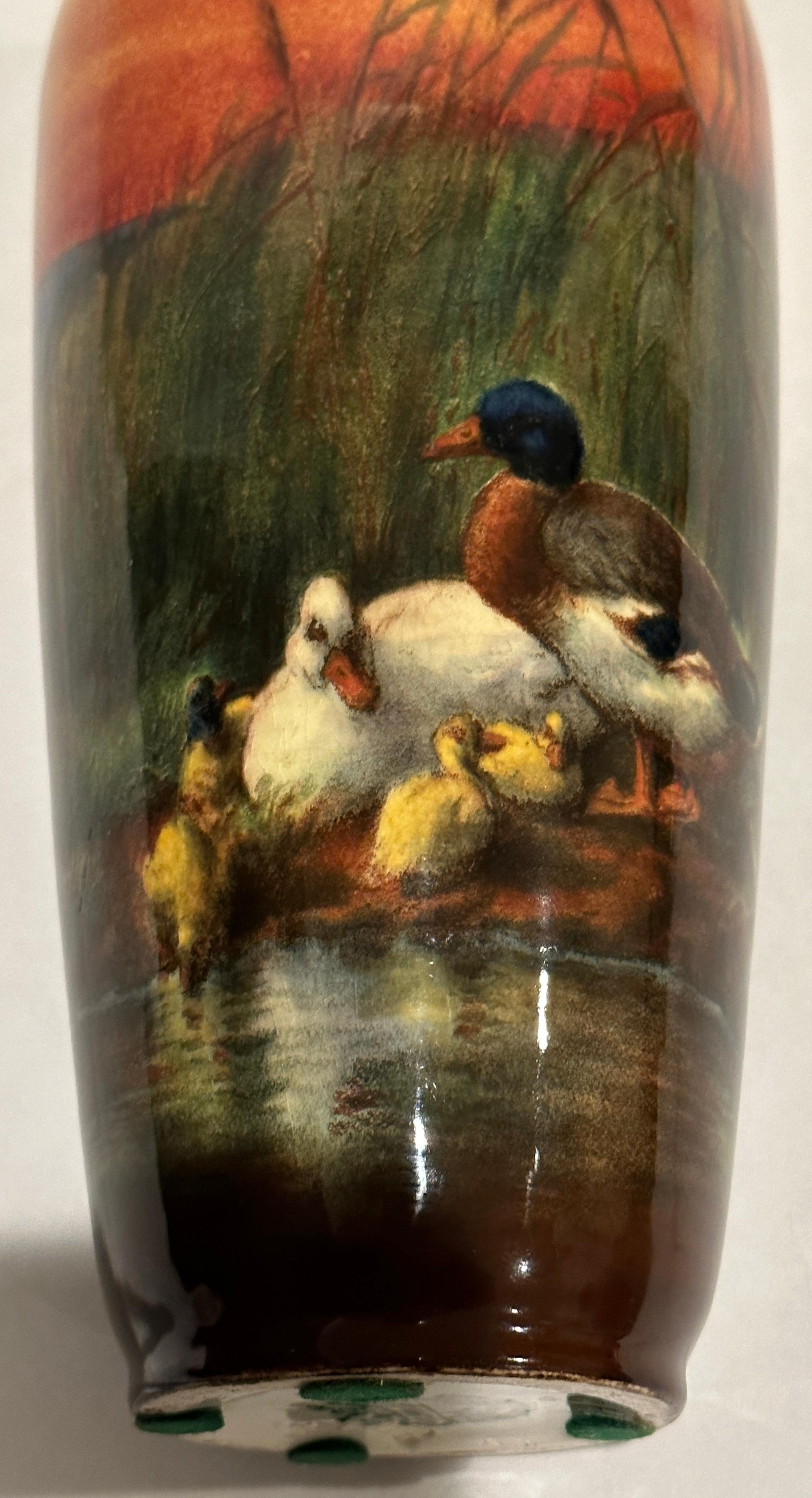 German Villeroy and Boch Mettlach Vase with Family of Ducks