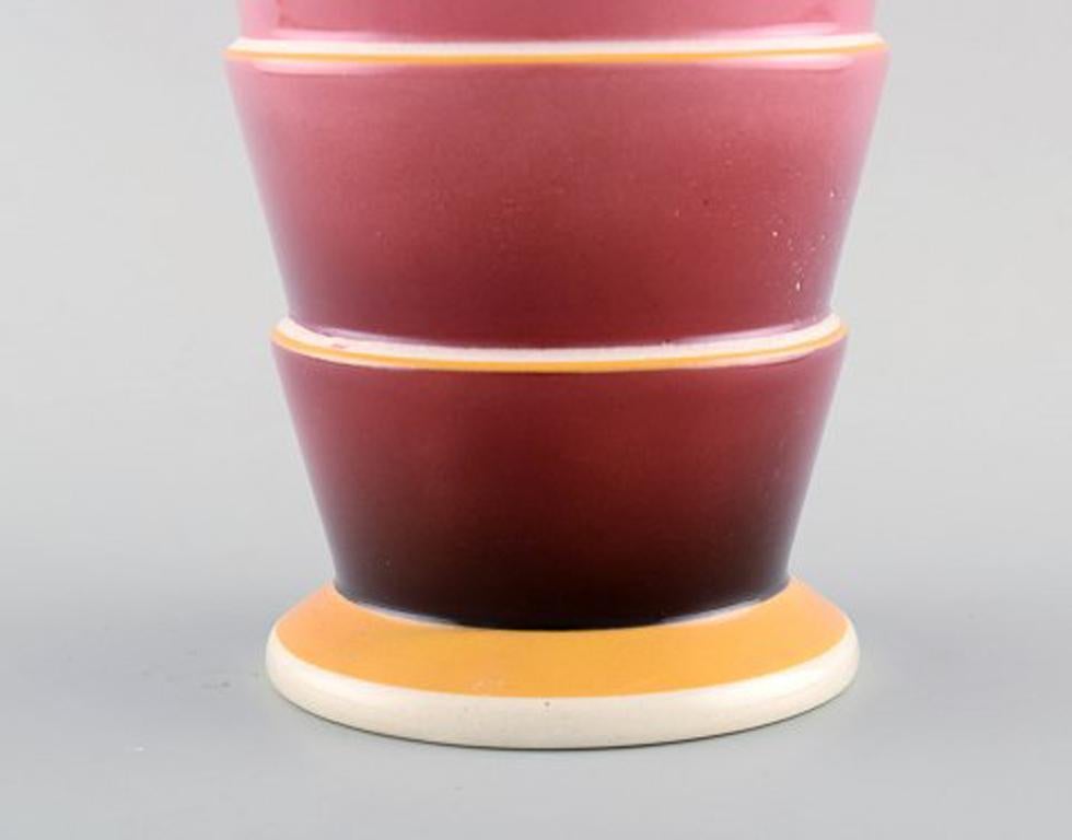Danish Villeroy & Boch Art Deco Faience Vase in Purple and Pink Shades, 1930s-1940s