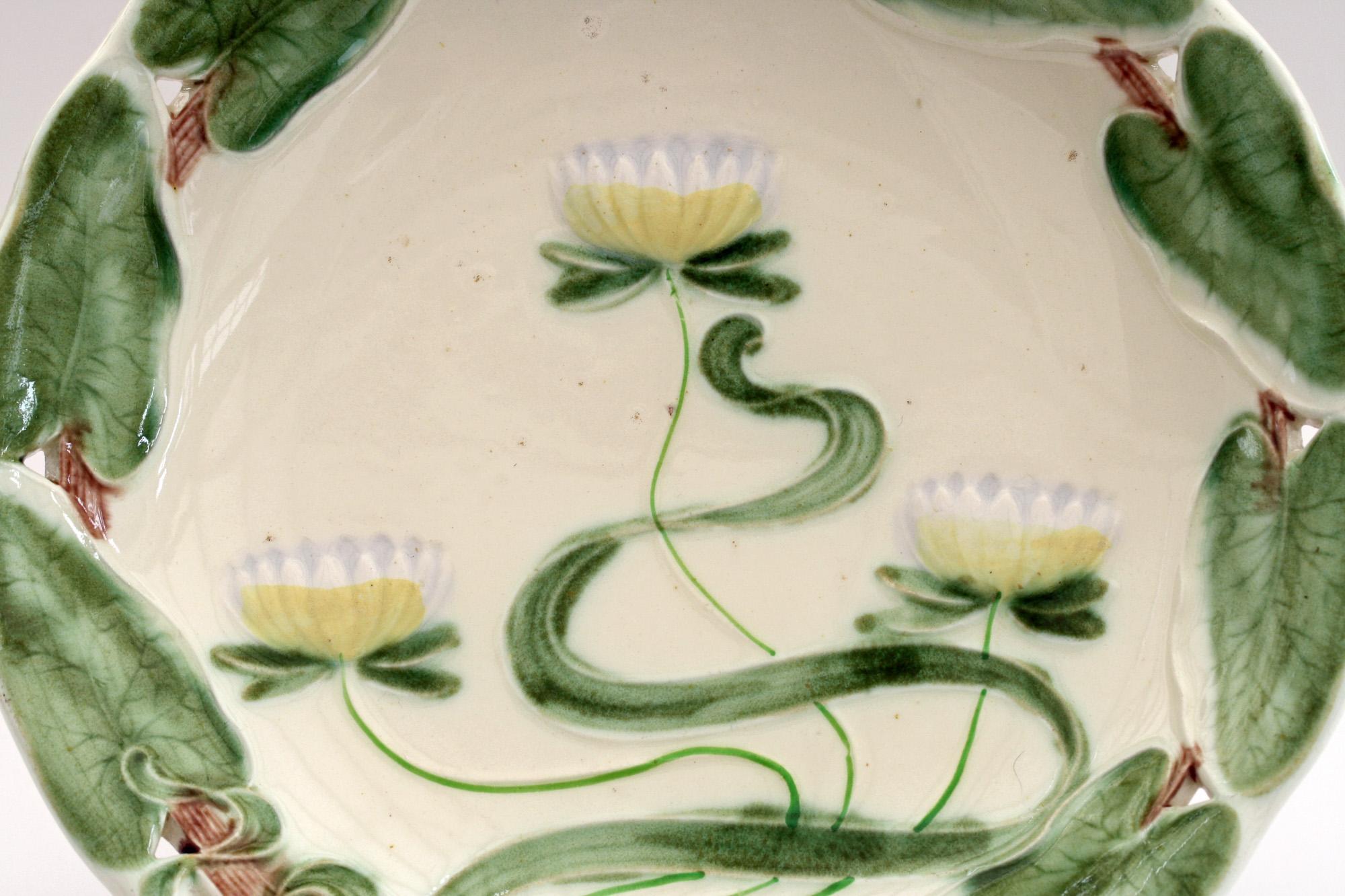 Villeroy & Boch Art Nouveau Tubelined Floral Majolica Pottery Tazza For Sale 5