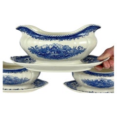 Villeroy & Boch Blaues graues Burgenland-Soßenboot mit angehängtem Unterteller, Deutschland