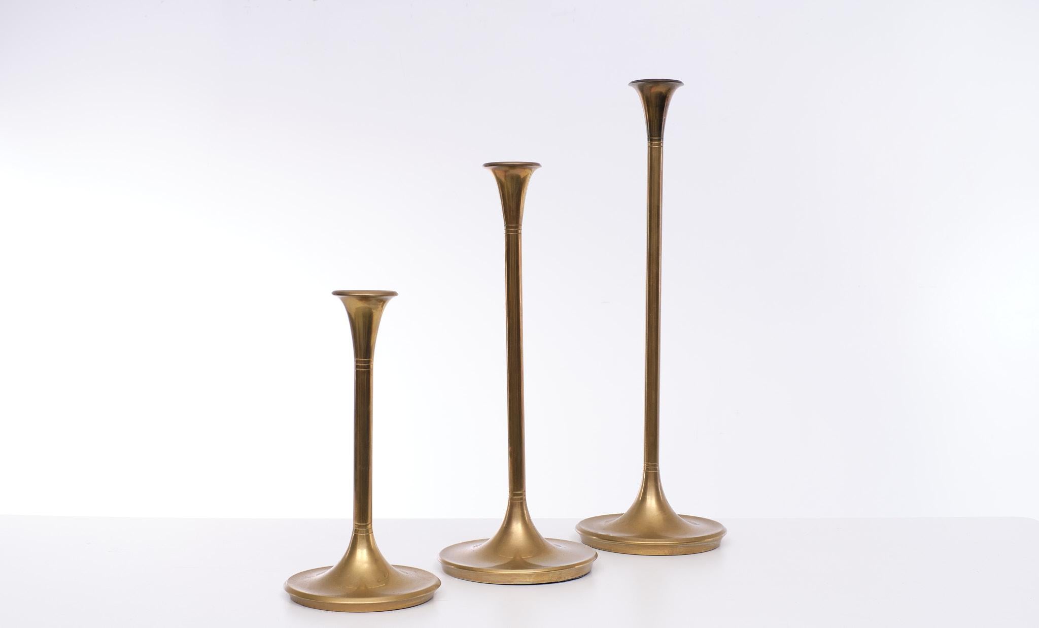 Modern Villeroy & Boch Brass Candle Sticks Germany 1980s Set of 3 For Sale