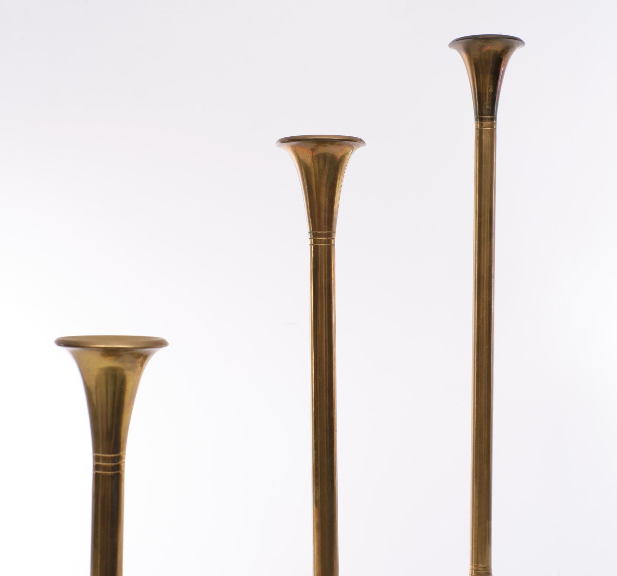 Villeroy & Boch Brass Candle Sticks Germany 1980s Set of 3 In Good Condition For Sale In Den Haag, NL