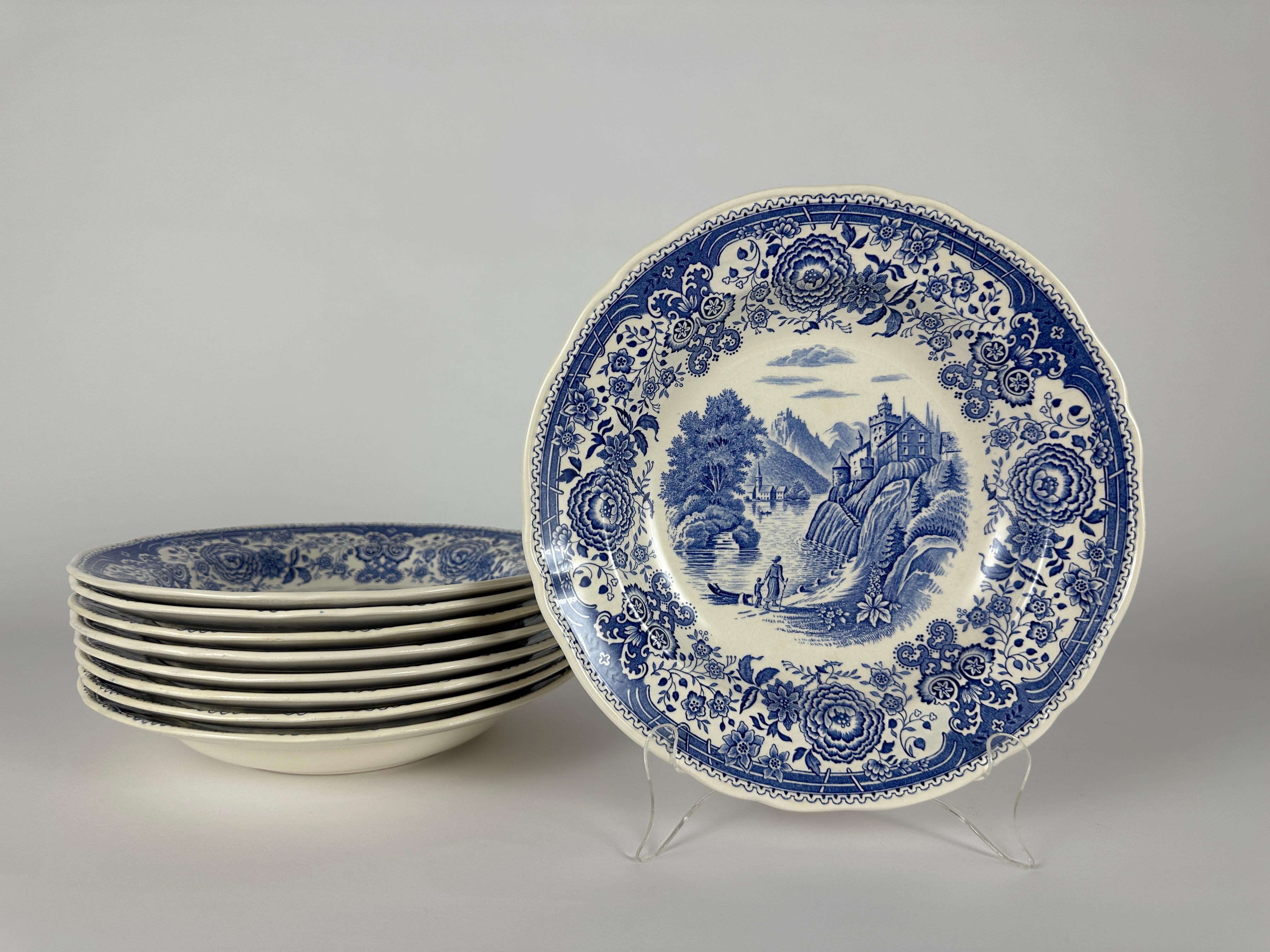 Villeroy & Boch Burgenland Blaue tiefe Suppenschalen-Essteller, Deutschland, 9 Teile, Vintage (Ende des 20. Jahrhunderts) im Angebot