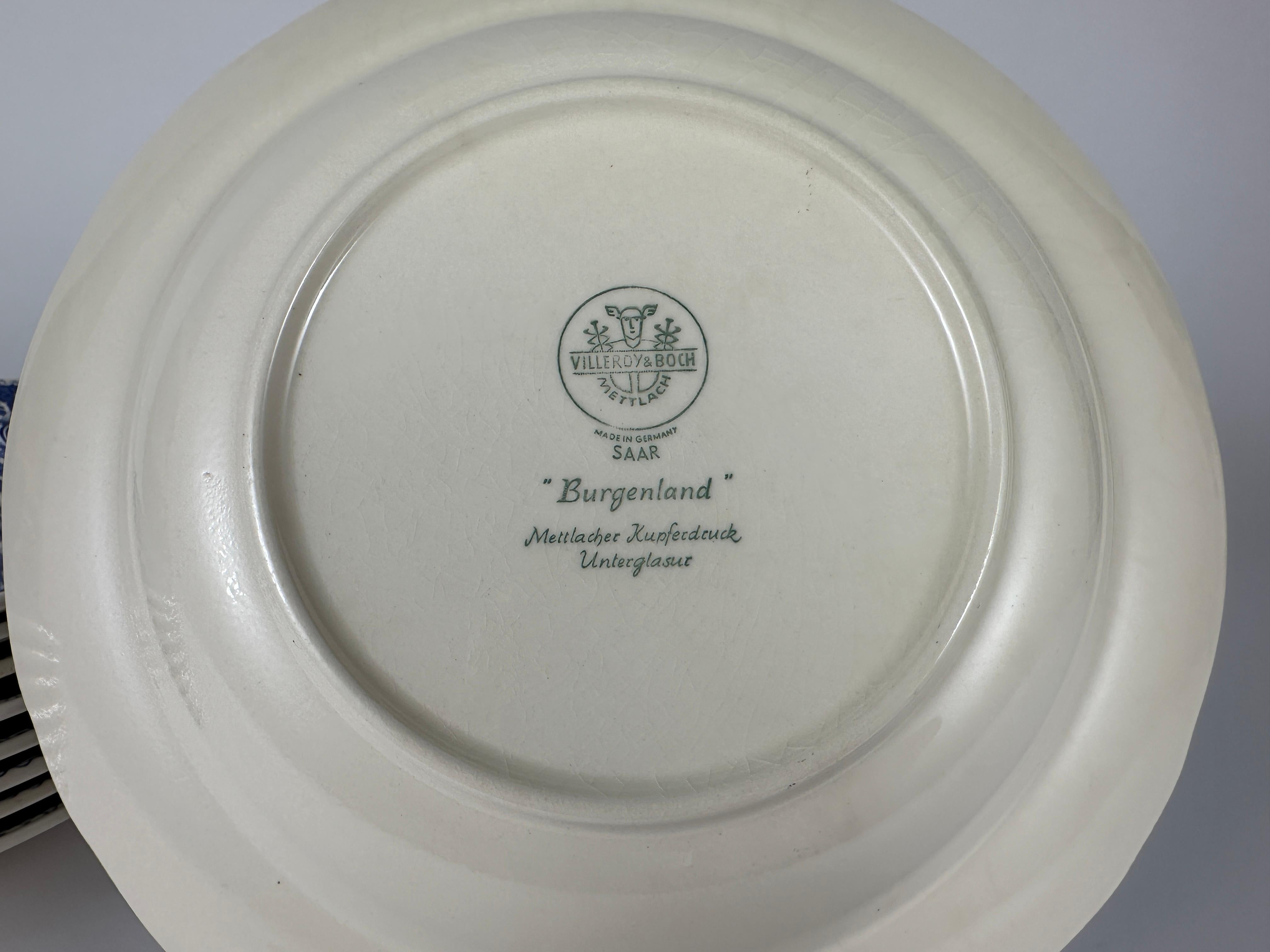 Villeroy & Boch Burgenland Blaue tiefe Suppenschalen-Essteller, Deutschland, 9 Teile, Vintage im Angebot 1