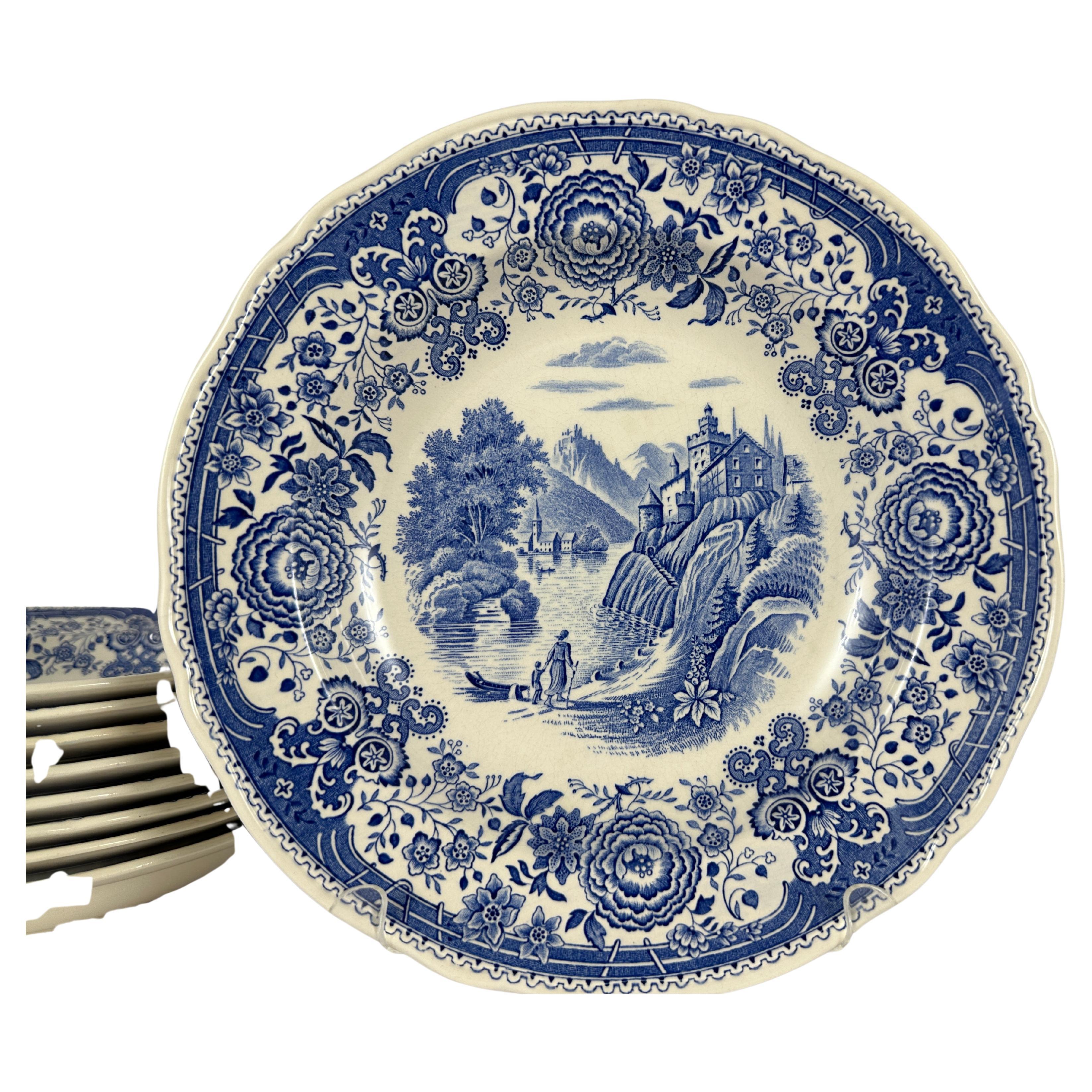 Villeroy & Boch Burgenland Blue Deep Soup Bowls, Germania, 9 pezzi, Vintage