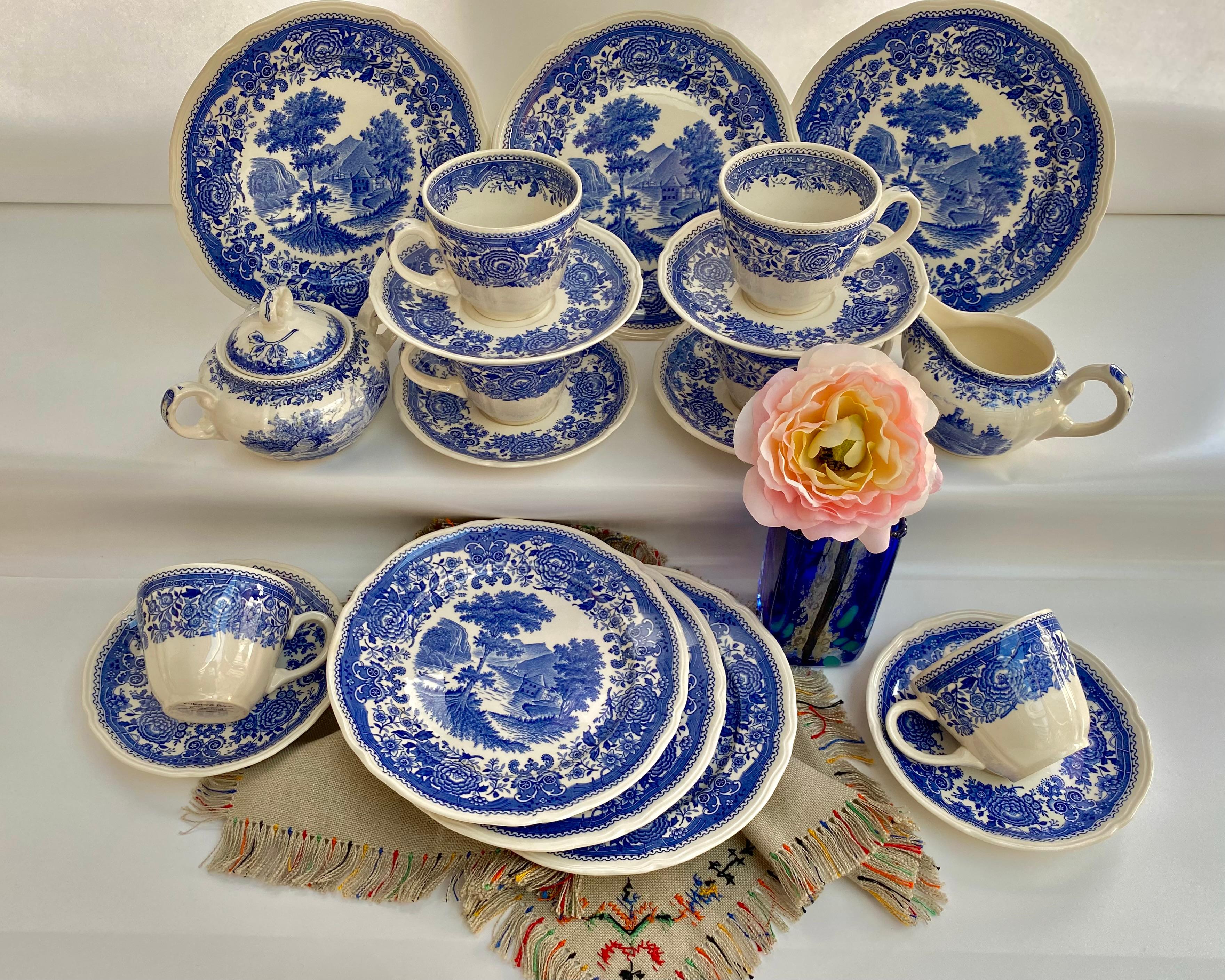 Mid-20th Century Villeroy & Boch Burgenland Blue Service Coffee Set, Germany, Discontinued For Sale