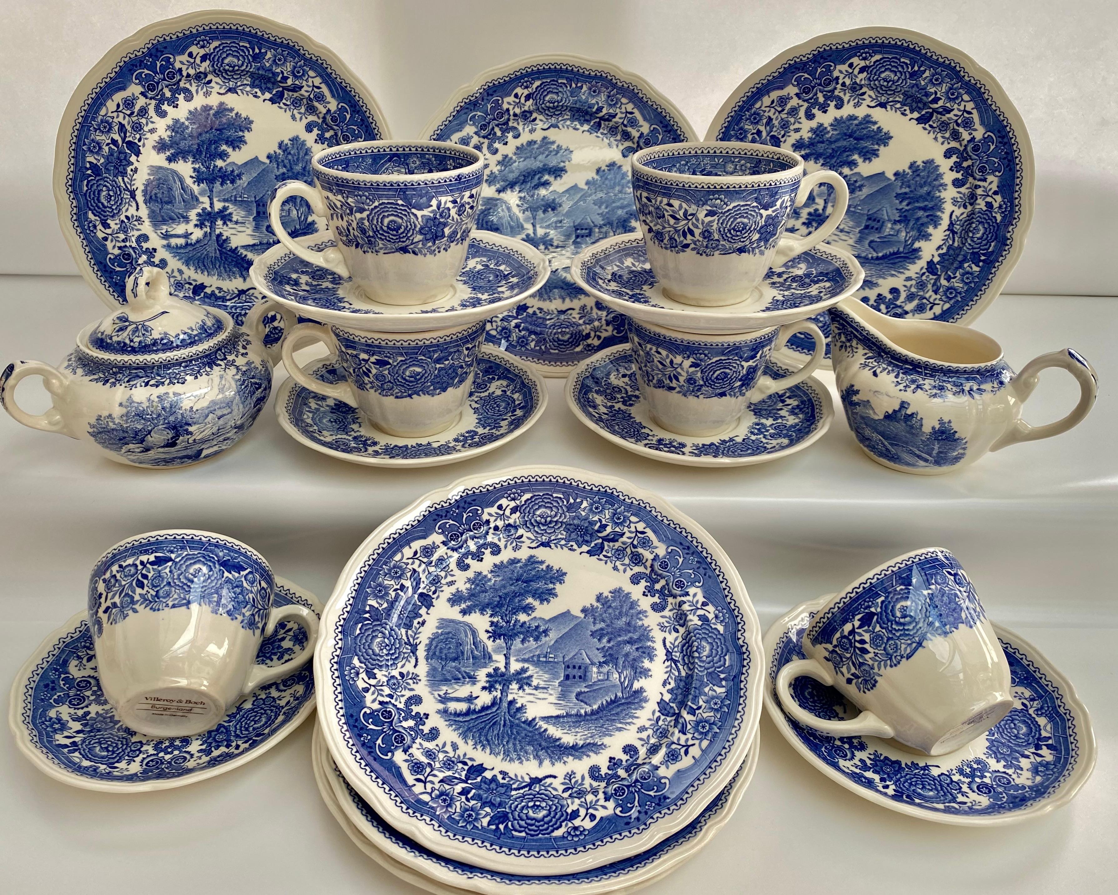Porcelain Villeroy & Boch Burgenland Blue Service Coffee Set, Germany, Discontinued For Sale