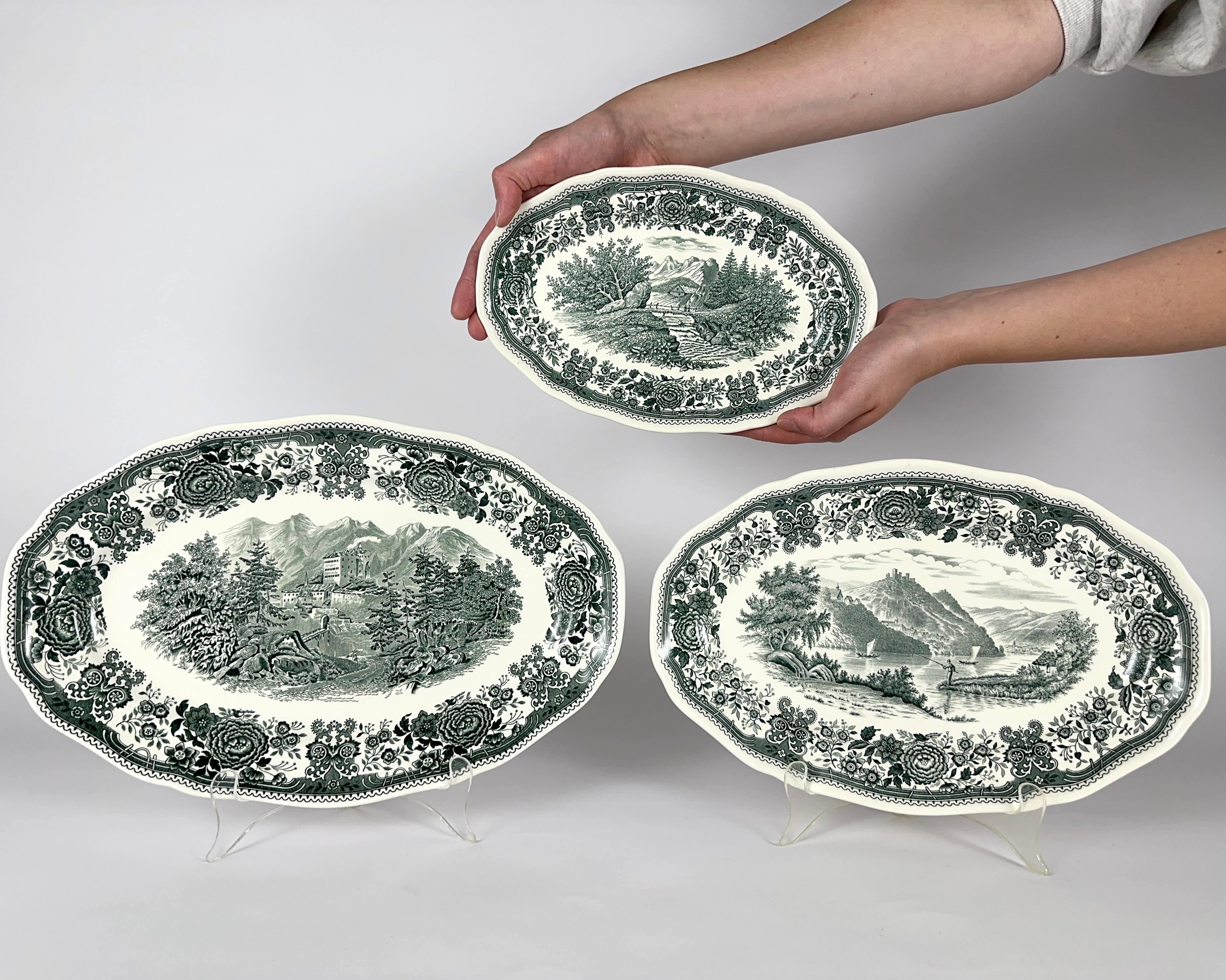 Romantic Villeroy & Boch Burgenland Green Serving Platters Set 3 Vintage, Germany