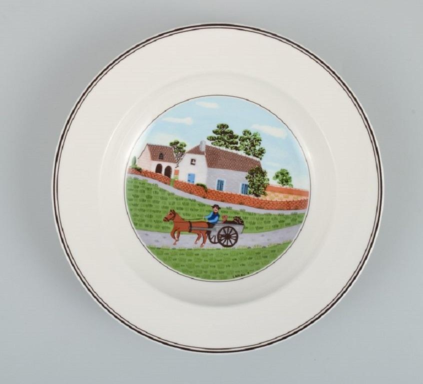 Folk Art Villeroy & Boch, Design Gérard Laplau, Set of Six Deep Porcelain Plates For Sale