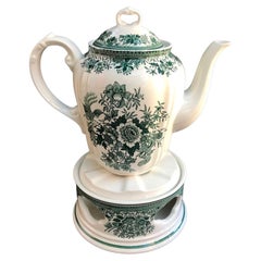 Villeroy & Boch Fasan Teapot with Warming Stand  Green and White Porcelain