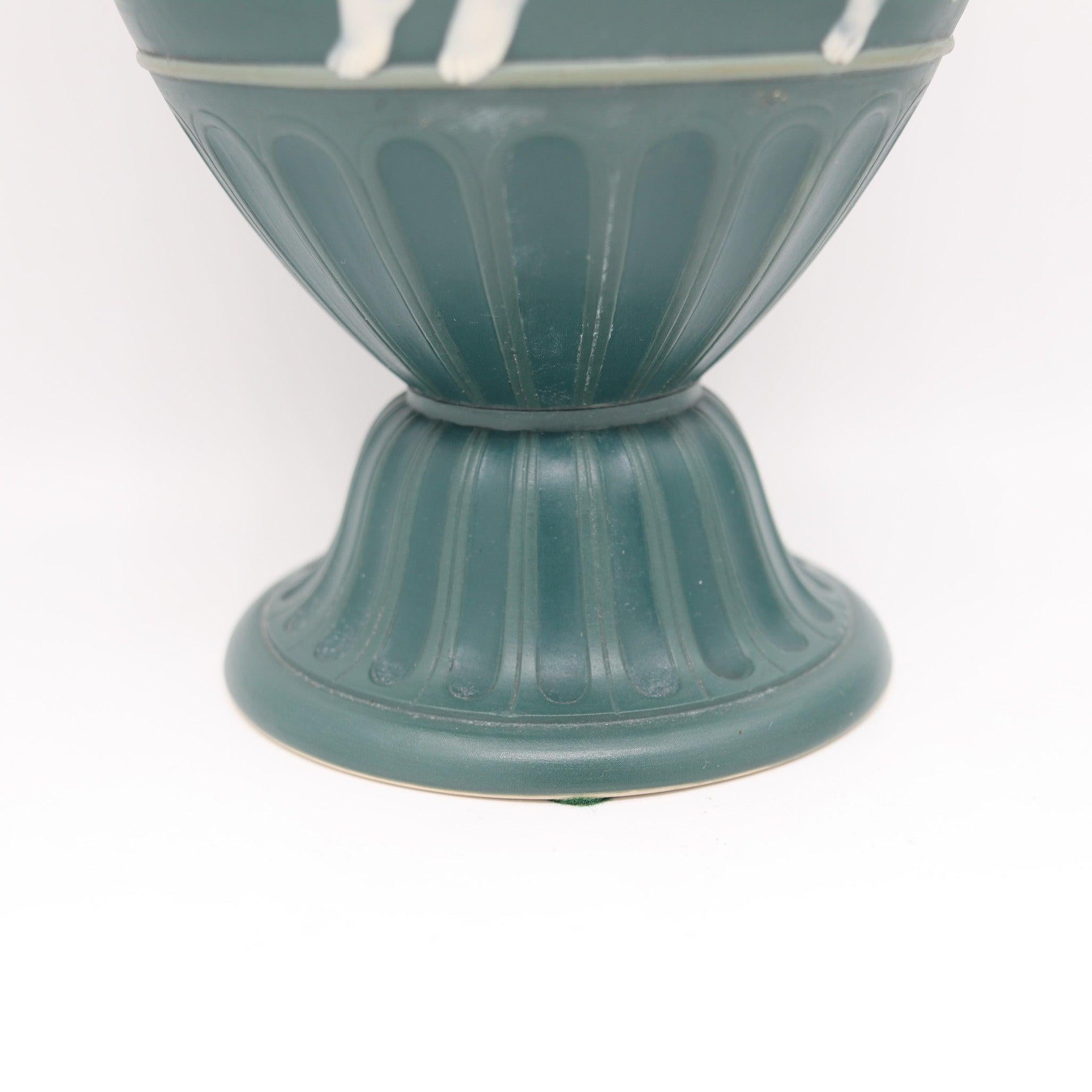 Neoclassical VILLEROY & BOCH METTLACH 1890 Phanolith Neo Classic Green Cameo Amphora For Sale