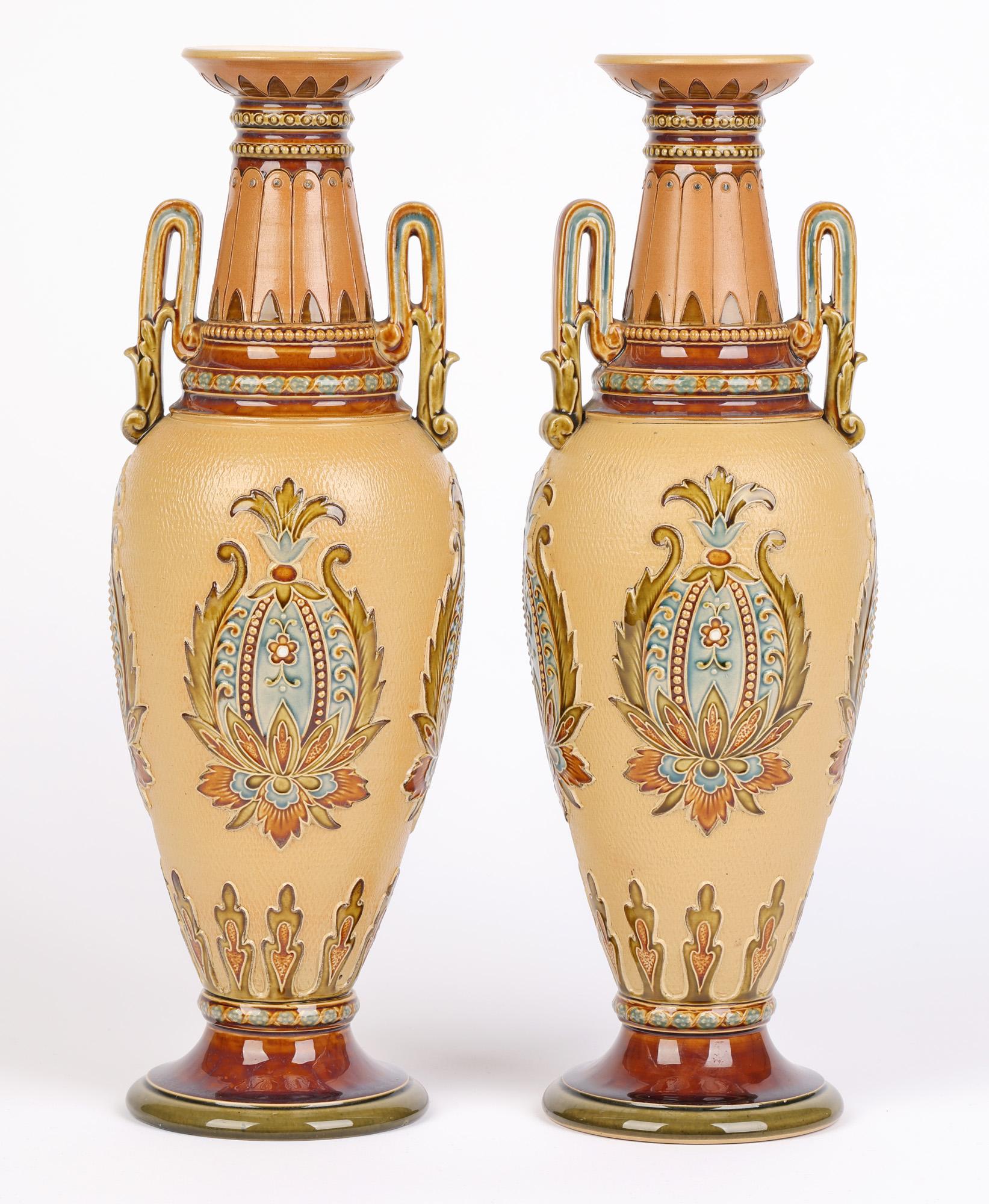 Villeroy & Boch Mettlach Art Nouveau Pair Stoneware Vases 3