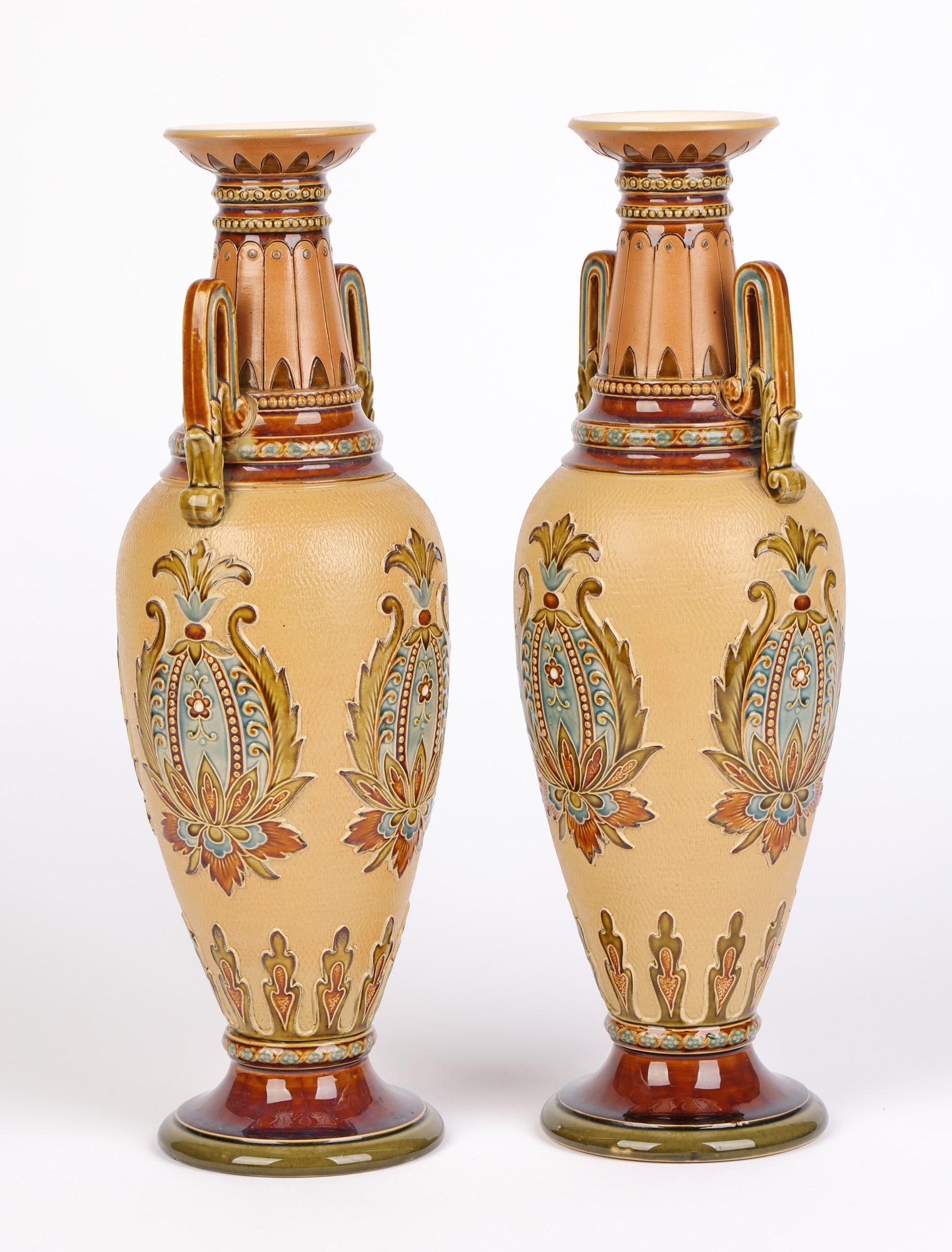 Villeroy & Boch Mettlach Art Nouveau Pair Stoneware Vases 6