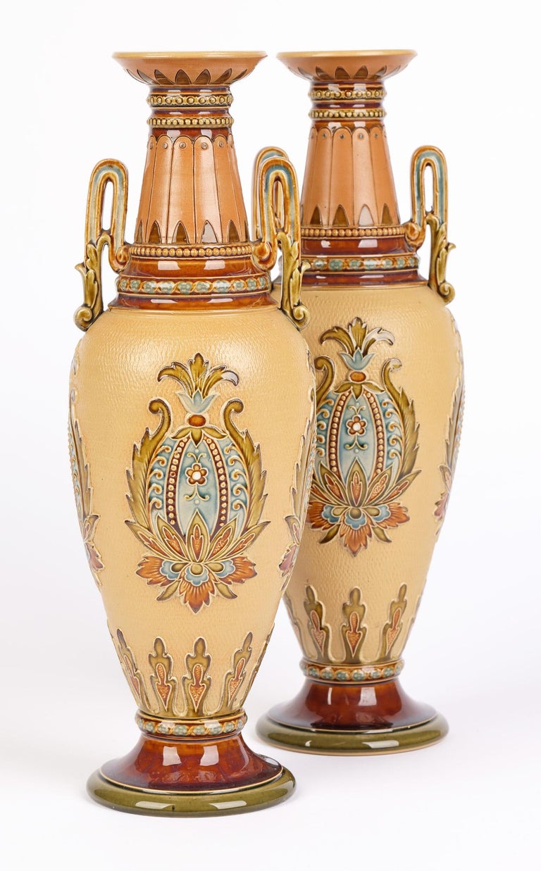 Villeroy and Boch Mettlach Art Nouveau Pair Stoneware Vases For Sale at