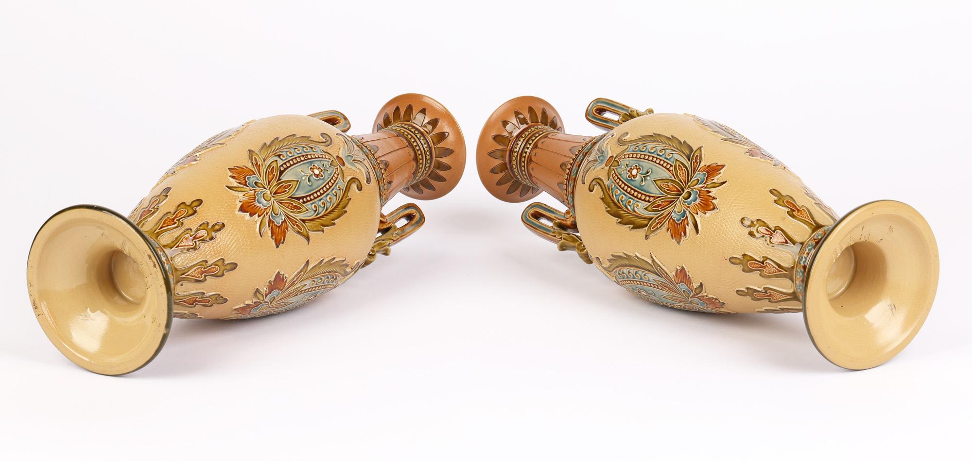 Villeroy & Boch Mettlach Art Nouveau Pair Stoneware Vases 9