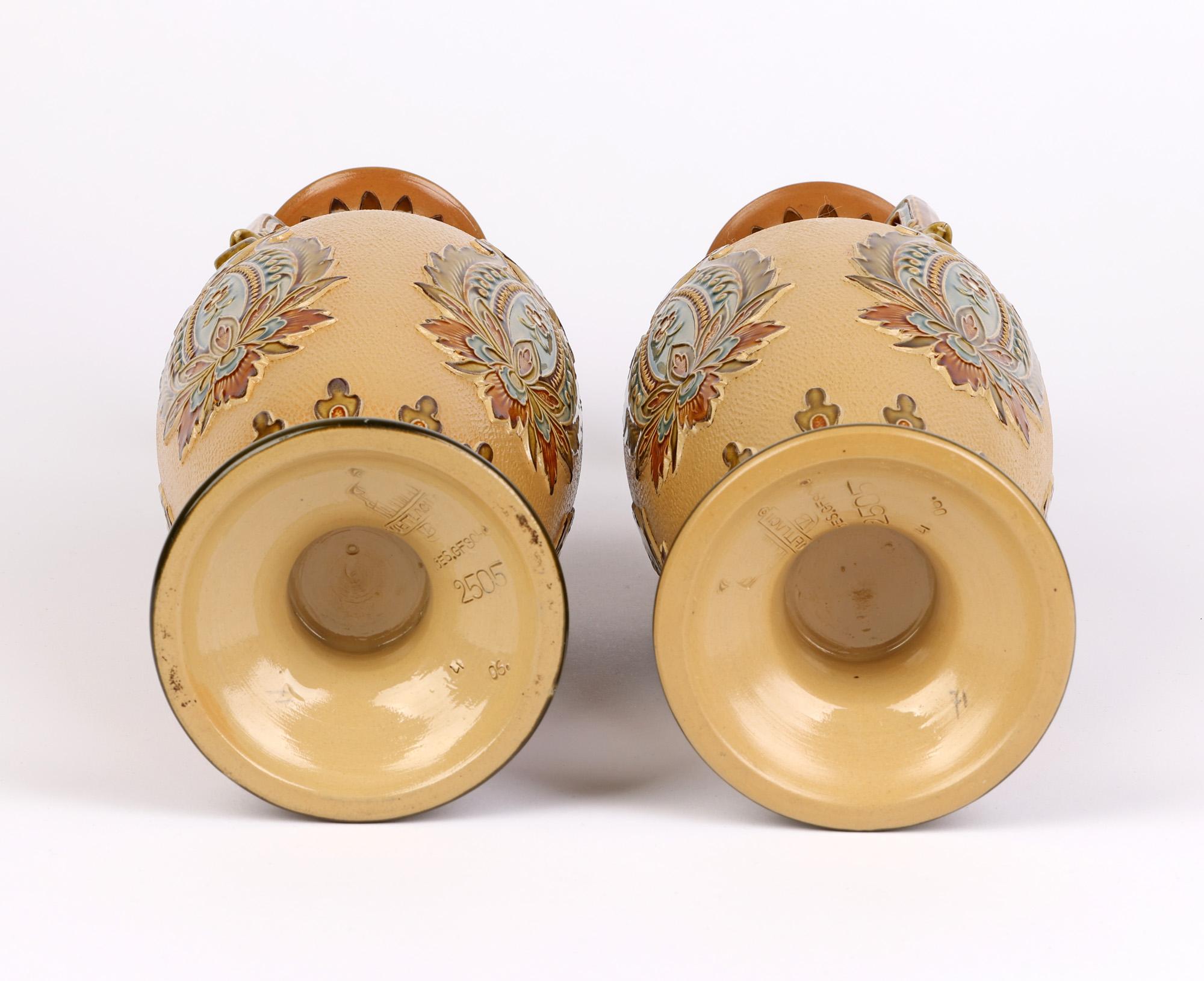 Villeroy & Boch Mettlach Art Nouveau Pair Stoneware Vases 10